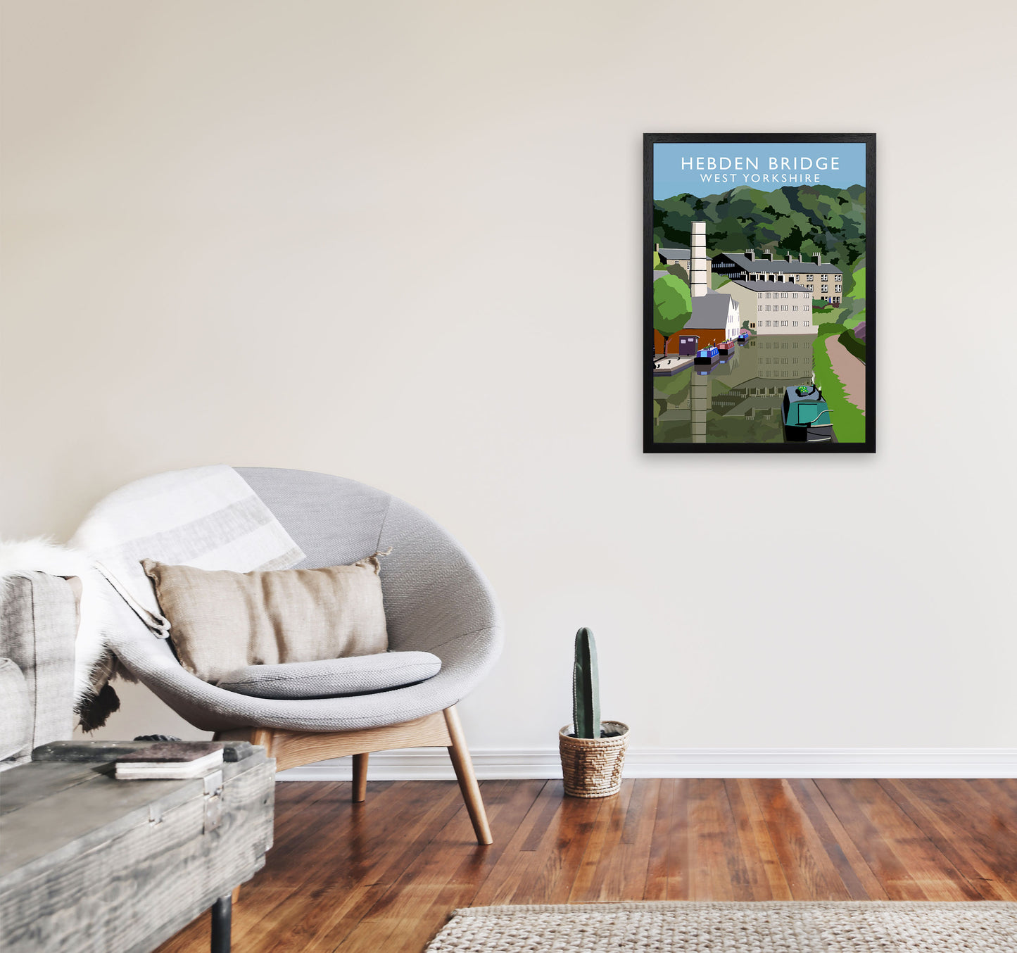 Hebden Bridge West Yorkshire Portrait Travel Art Print by Richard O'Neill A2 White Frame