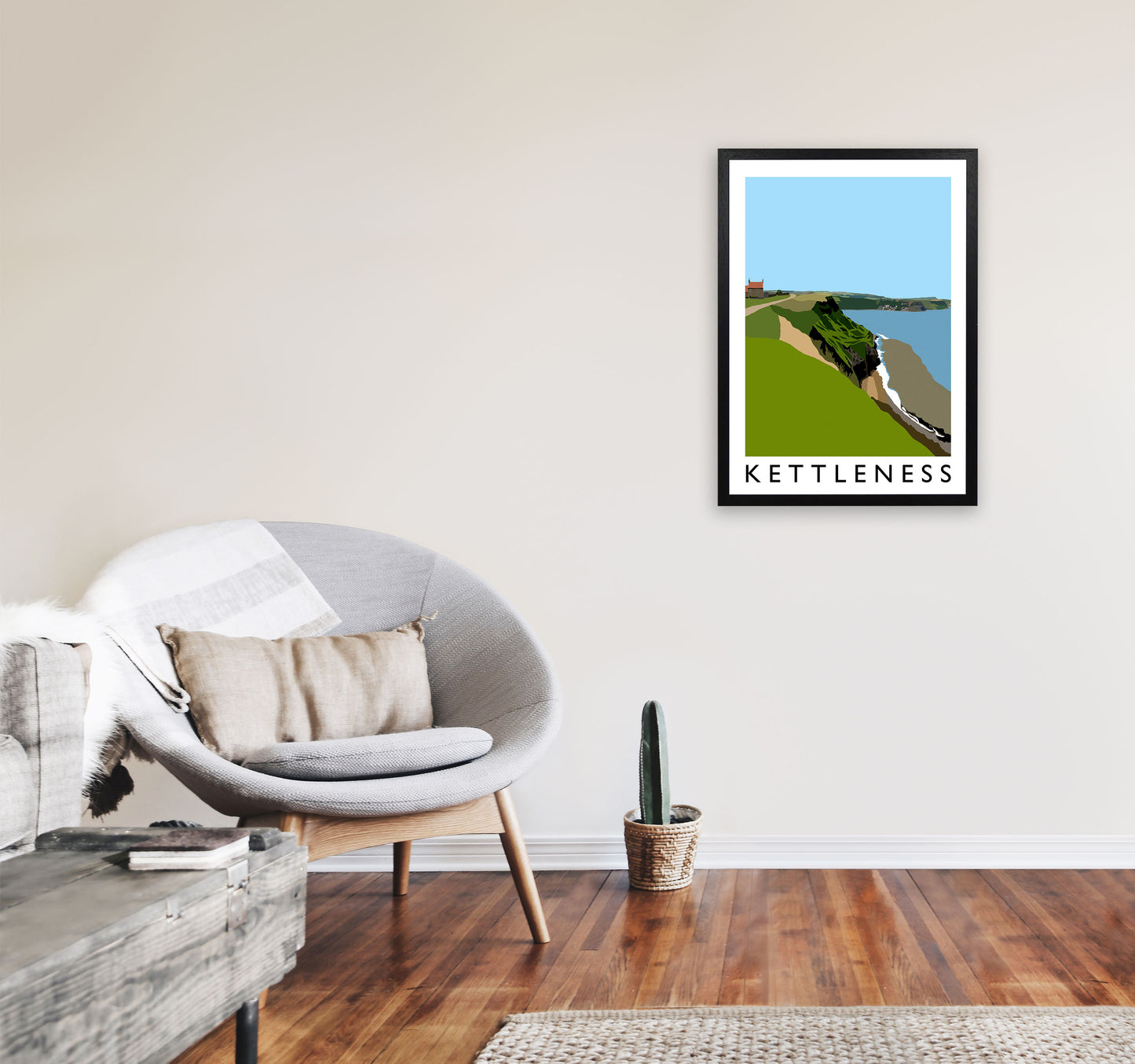 Kettleness Travel Art Print by Richard O'Neill, Framed Wall Art A2 White Frame