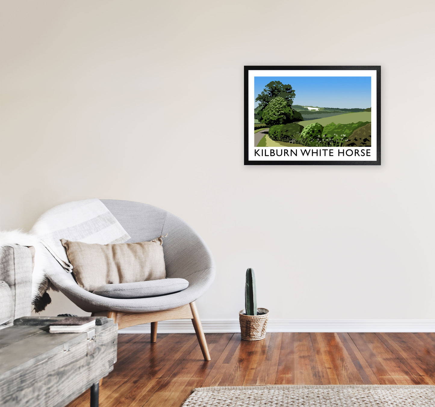 Kilburn White Horse Framed Digital Art Print by Richard O'Neill A2 White Frame