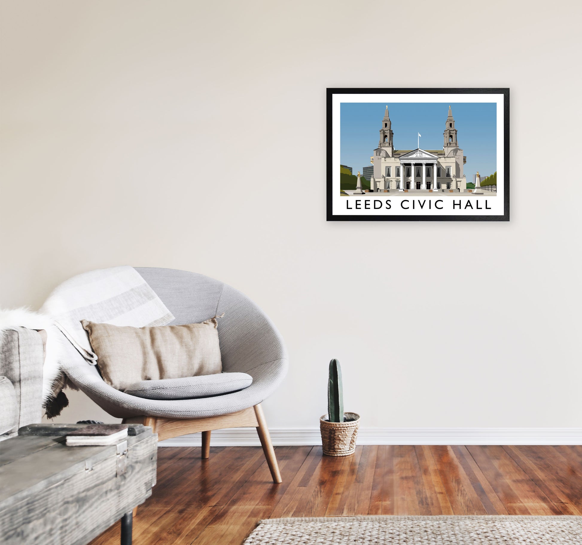 Leeds Civic Hall Digital Art Print by Richard O'Neill, Framed Wall Art A2 White Frame