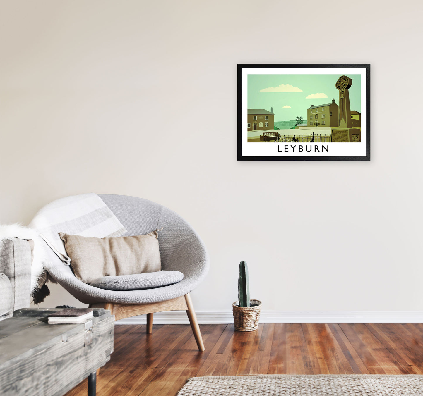 Leyburn Travel Art Print by Richard O'Neill, Framed Wall Art A2 White Frame