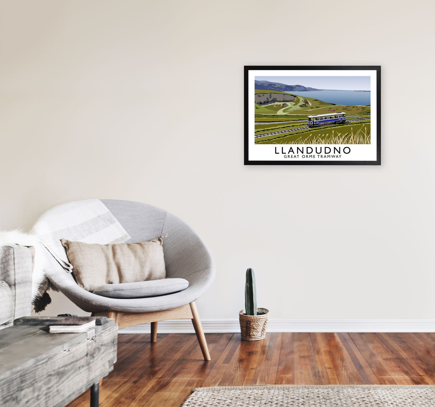 Llandudno Great Orme Tramway Digital Art Print by Richard O'Neill A2 White Frame