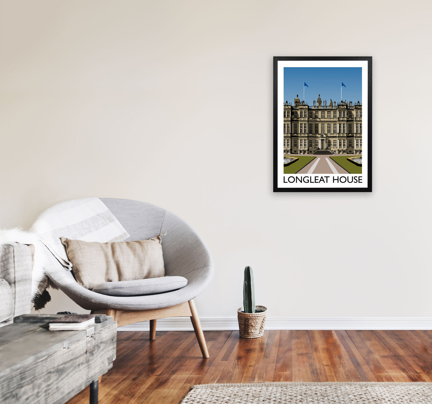 Longleat House Travel Art Print by Richard O'Neill, Framed Wall Art A2 White Frame