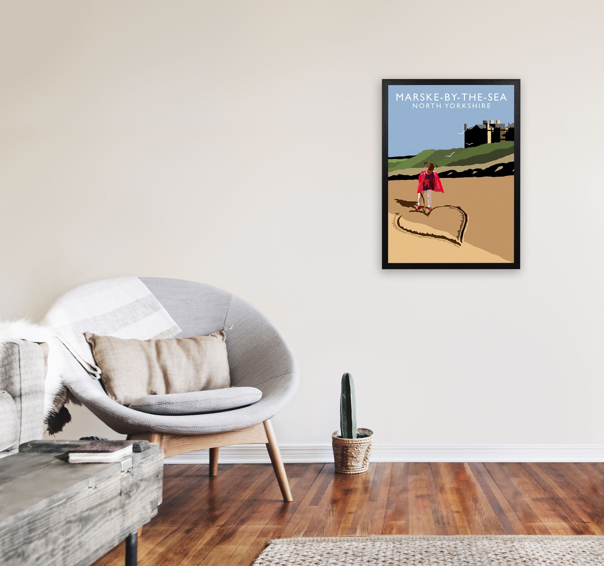 Marske-By-The-Sea2 Portrait  North Yorkshire Travel Art Print by Richard O'Neill A2 White Frame