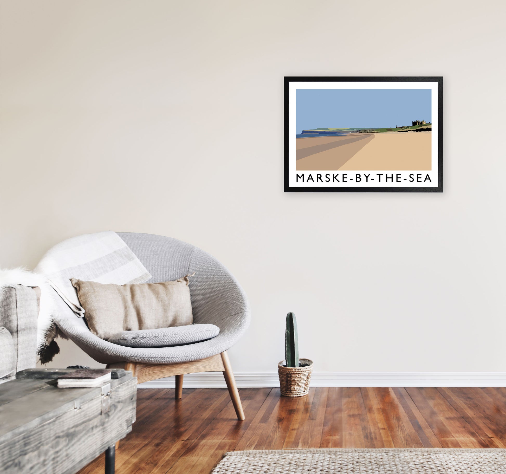 Marske-By-The-Sea Travel Art Print by Richard O'Neill, Framed Wall Art A2 White Frame