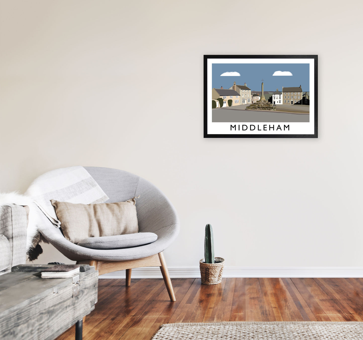 Middleham Travel Art Print by Richard O'Neill, Framed Wall Art A2 White Frame