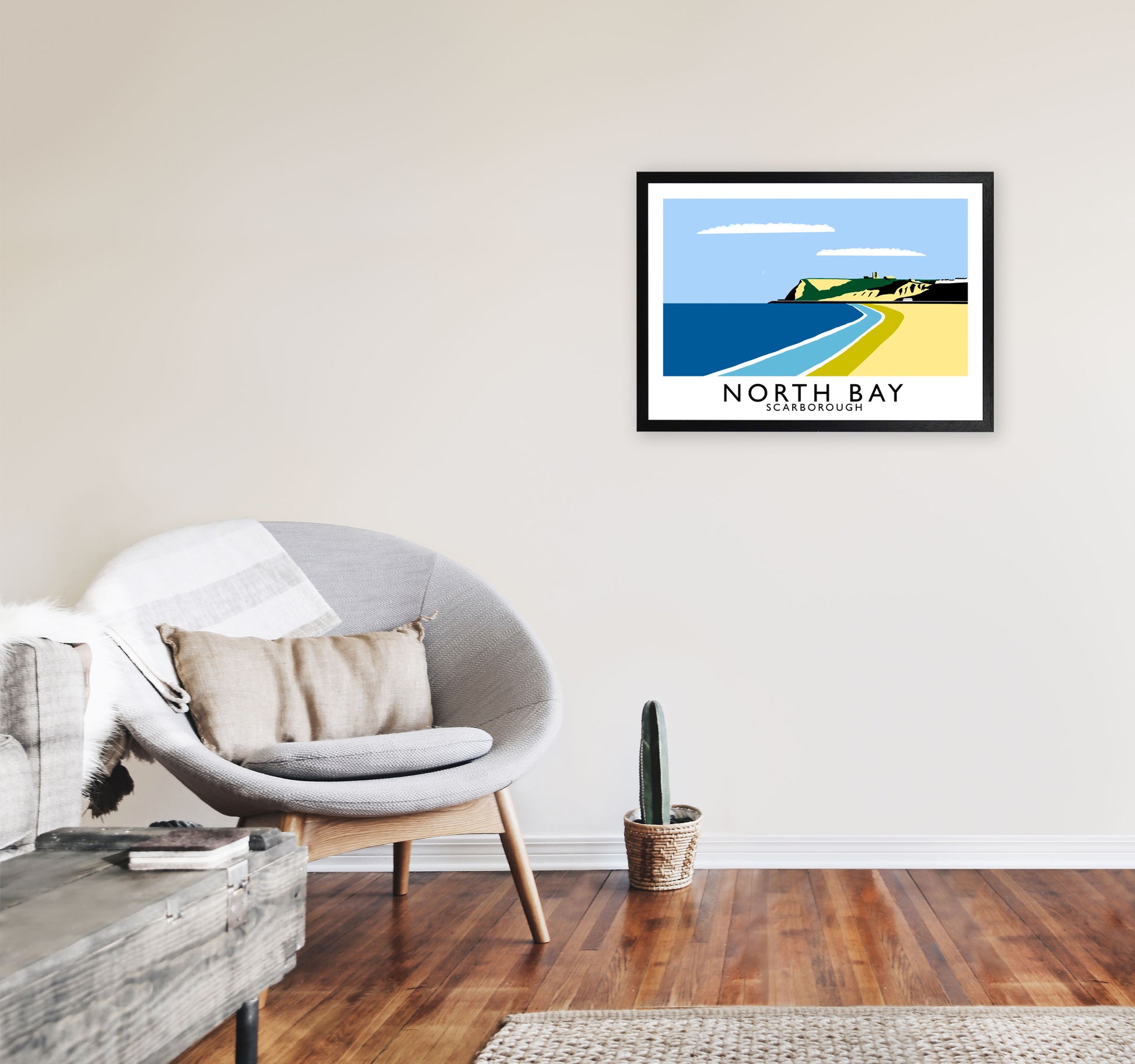 North Bay Scarborough Travel Art Print by Richard O'Neill, Framed Wall Art A2 White Frame