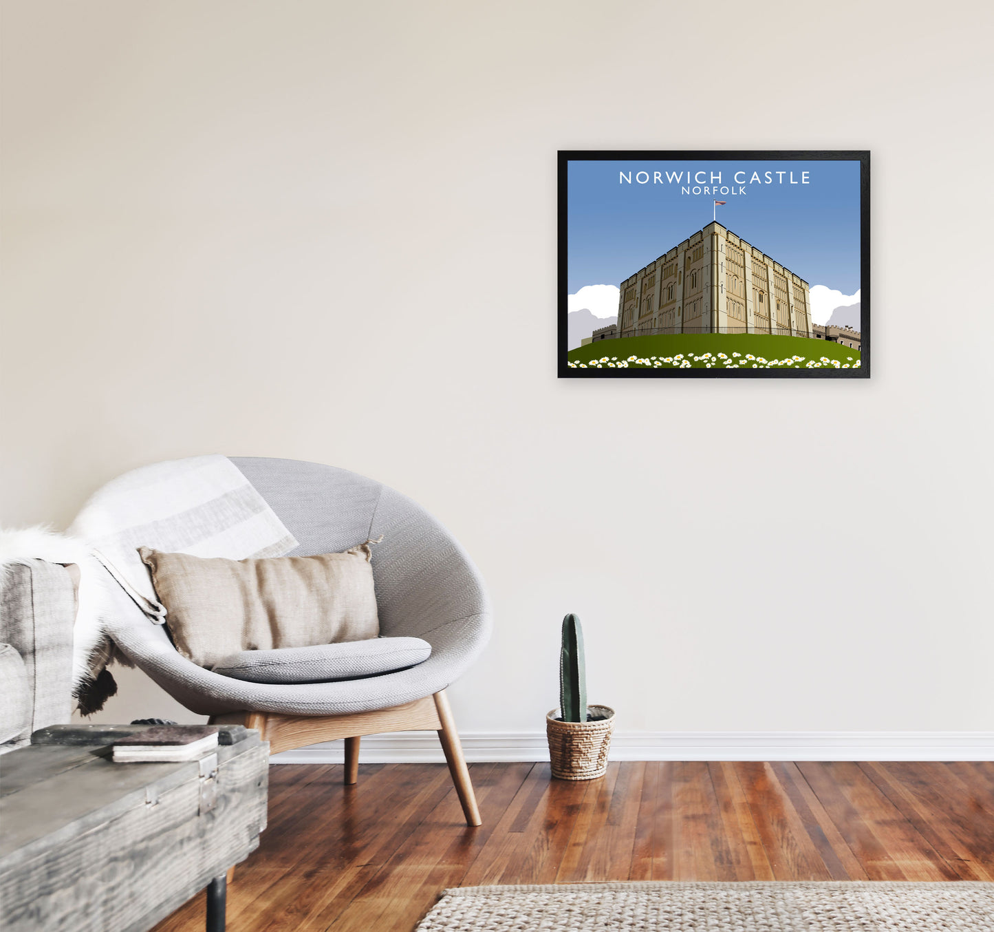 Norwich Castle Norfolk Travel Art Print by Richard O'Neill, Framed Wall Art A2 White Frame