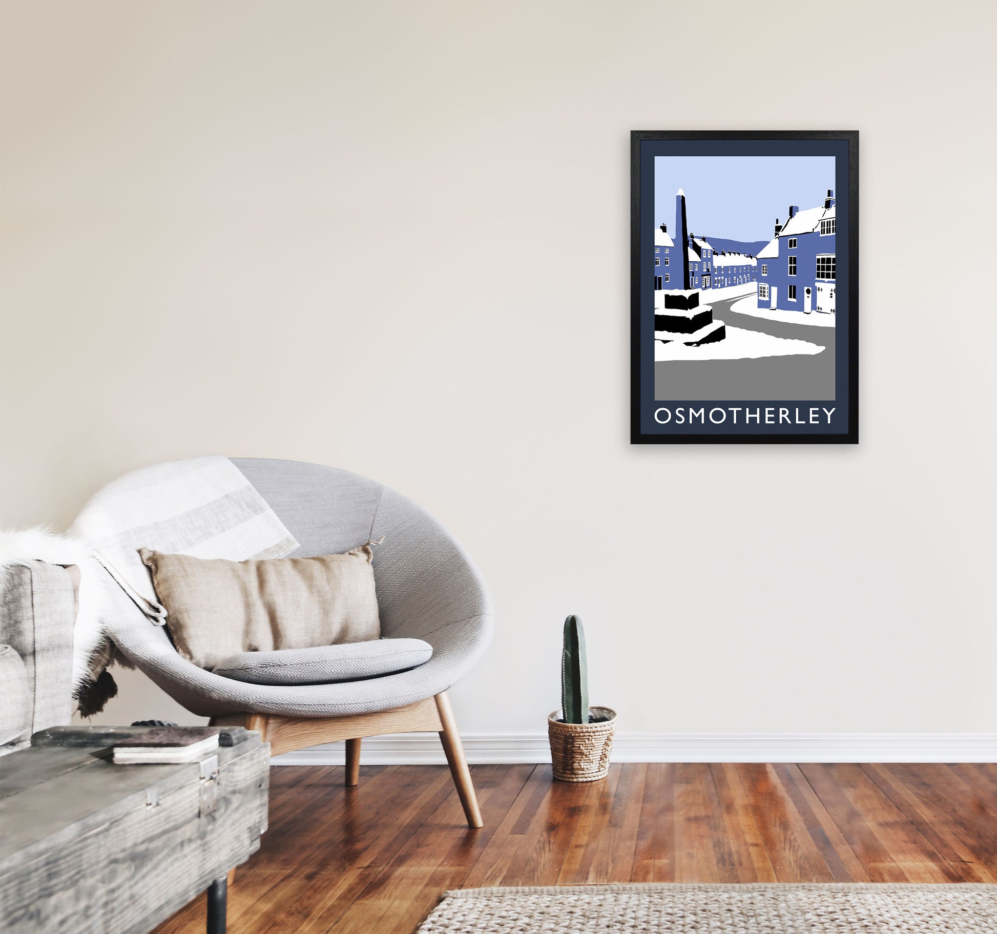 Osmotherley In Snow2 Portrait Travel Art Print by Richard O'Neill, Framed Wall Art A2 White Frame