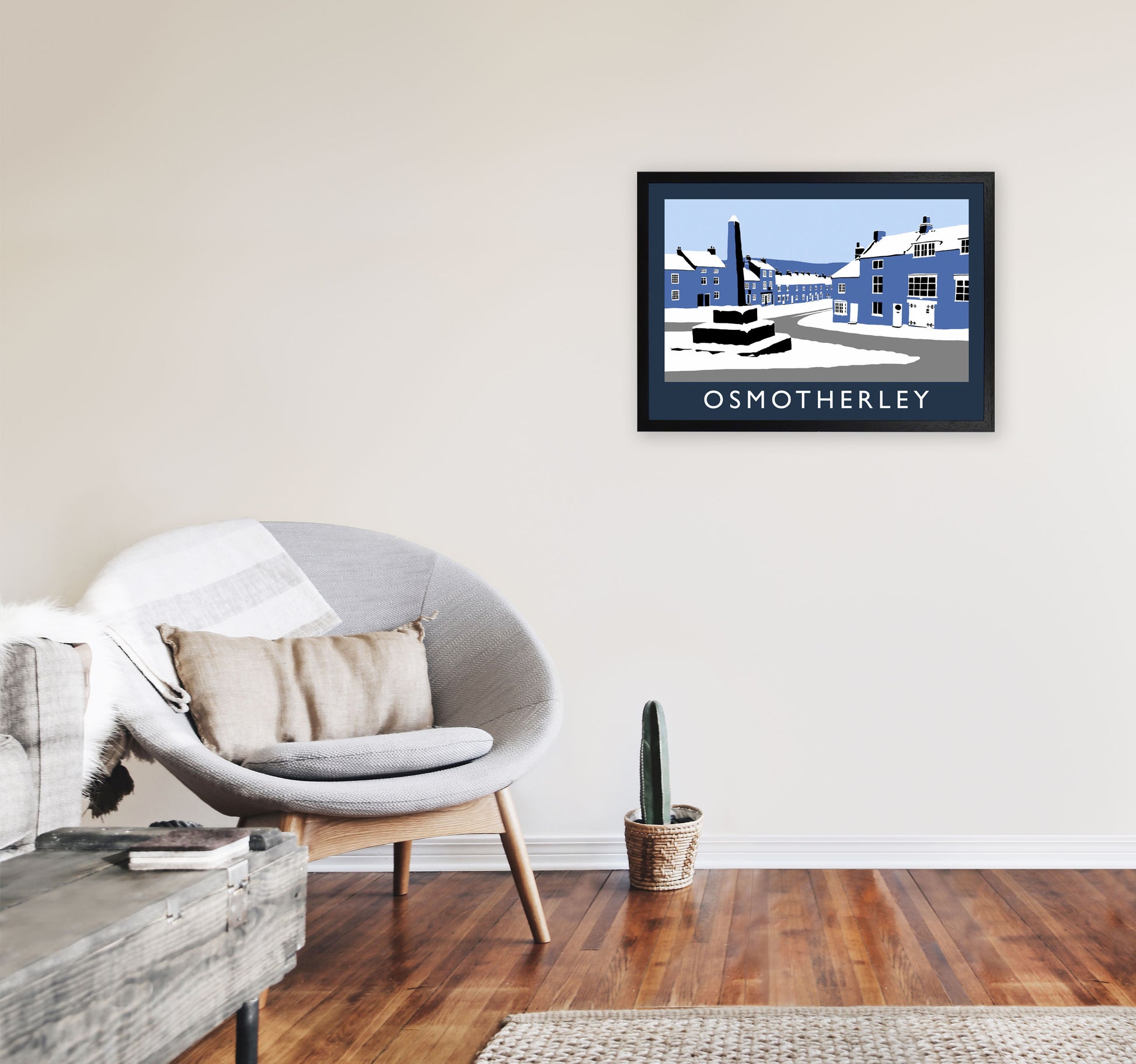 Osmotherley In Snow2 Travel Art Print by Richard O'Neill, Framed Wall Art A2 White Frame