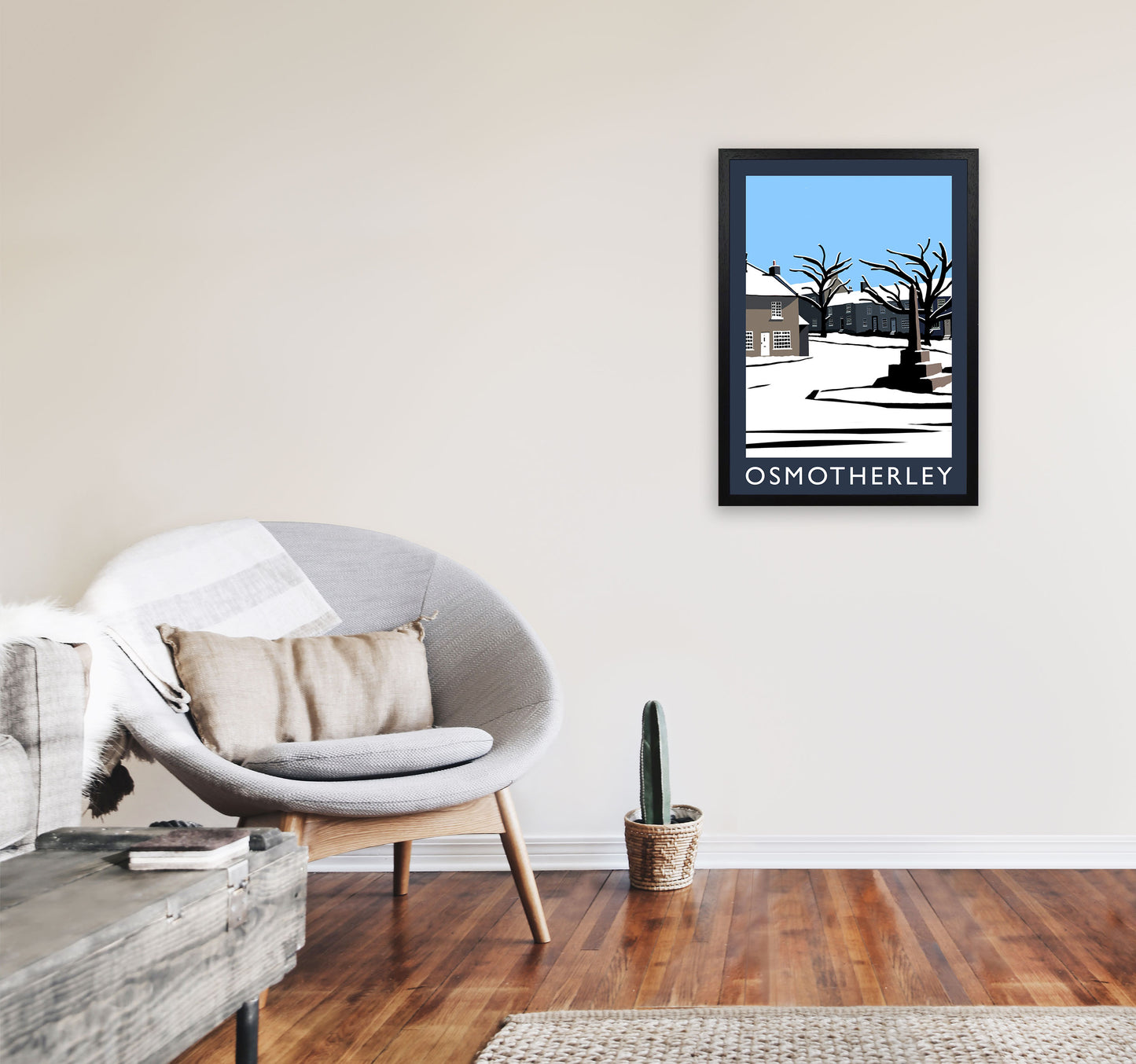 Osmotherley In Snow PortraitTravel Art Print by Richard O'Neill, Framed Wall Art A2 White Frame