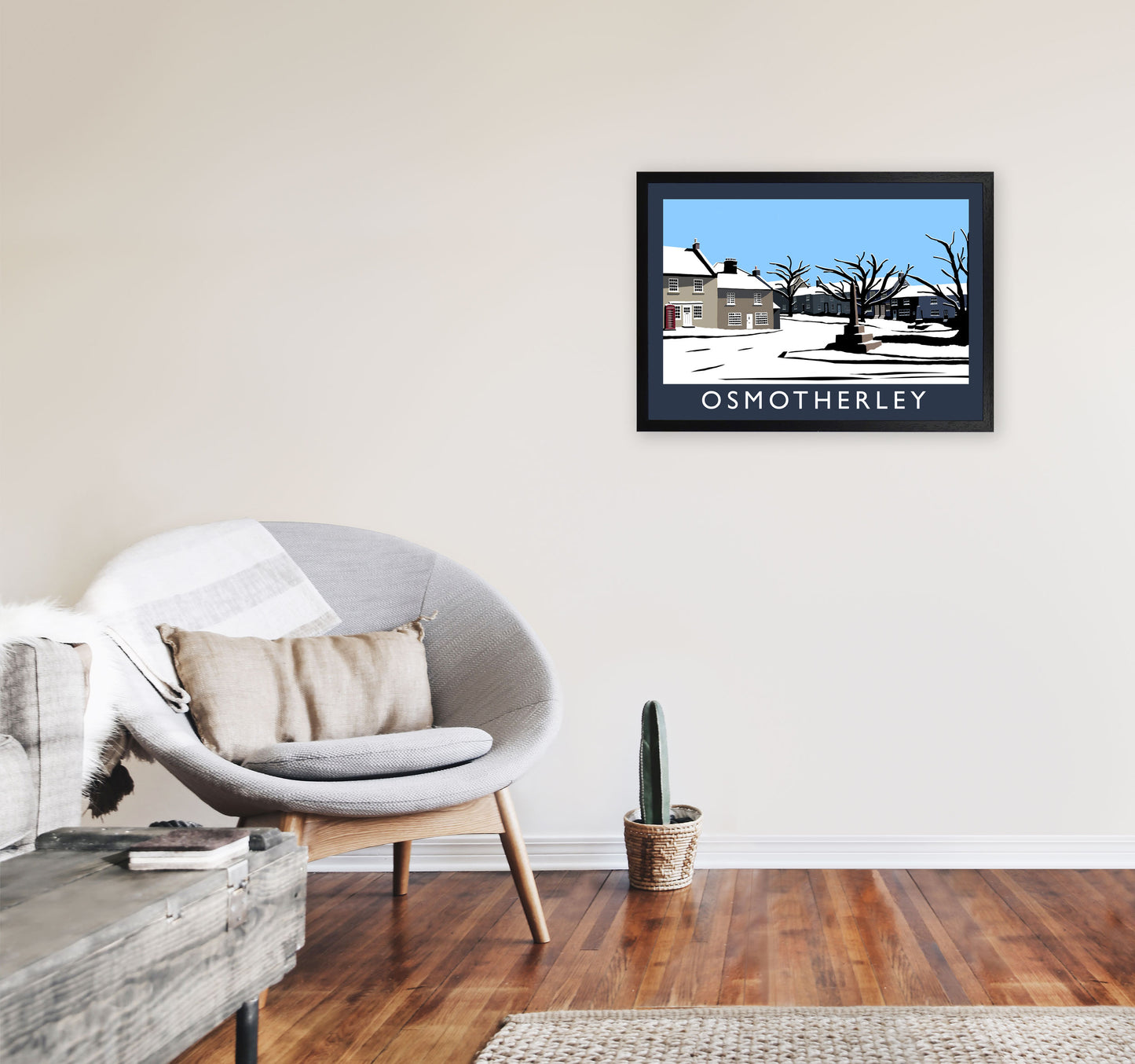 Osmotherley In Snow Travel Art Print by Richard O'Neill, Framed Wall Art A2 White Frame