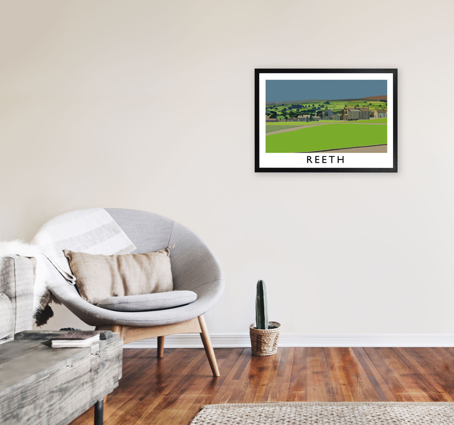 Reeth Travel Art Print by Richard O'Neill, Framed Wall Art A2 White Frame