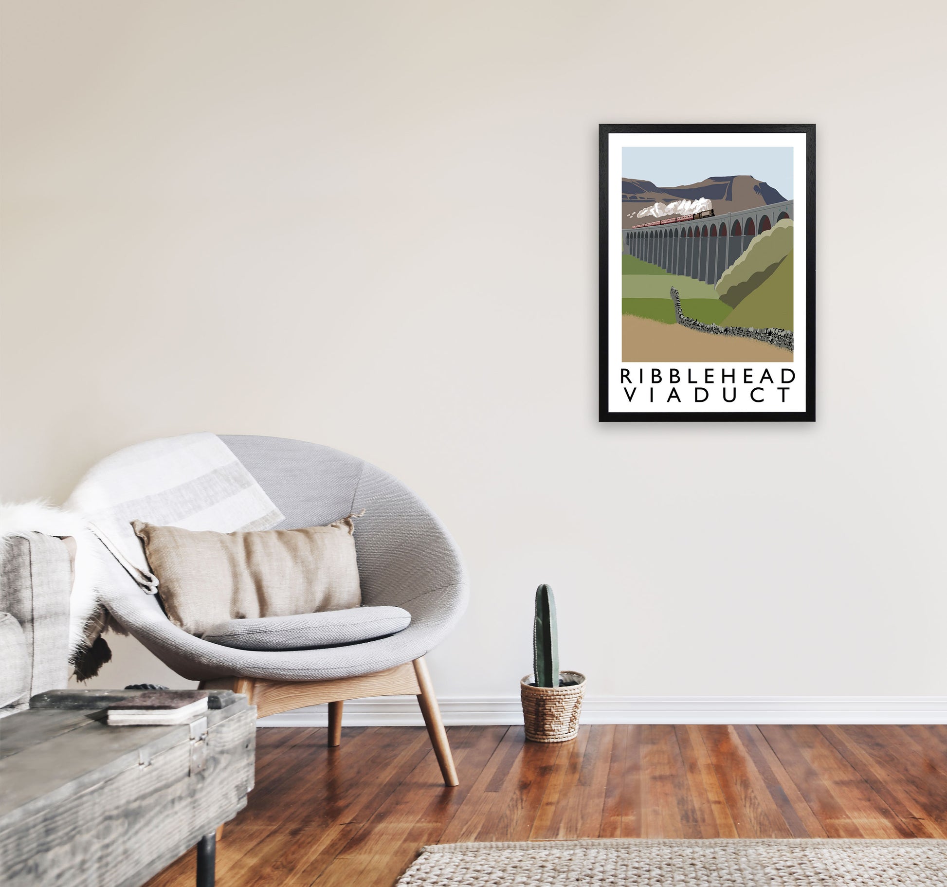 Ribblehead Viaduct Travel Art Print by Richard O'Neill, Framed Wall Art A2 White Frame