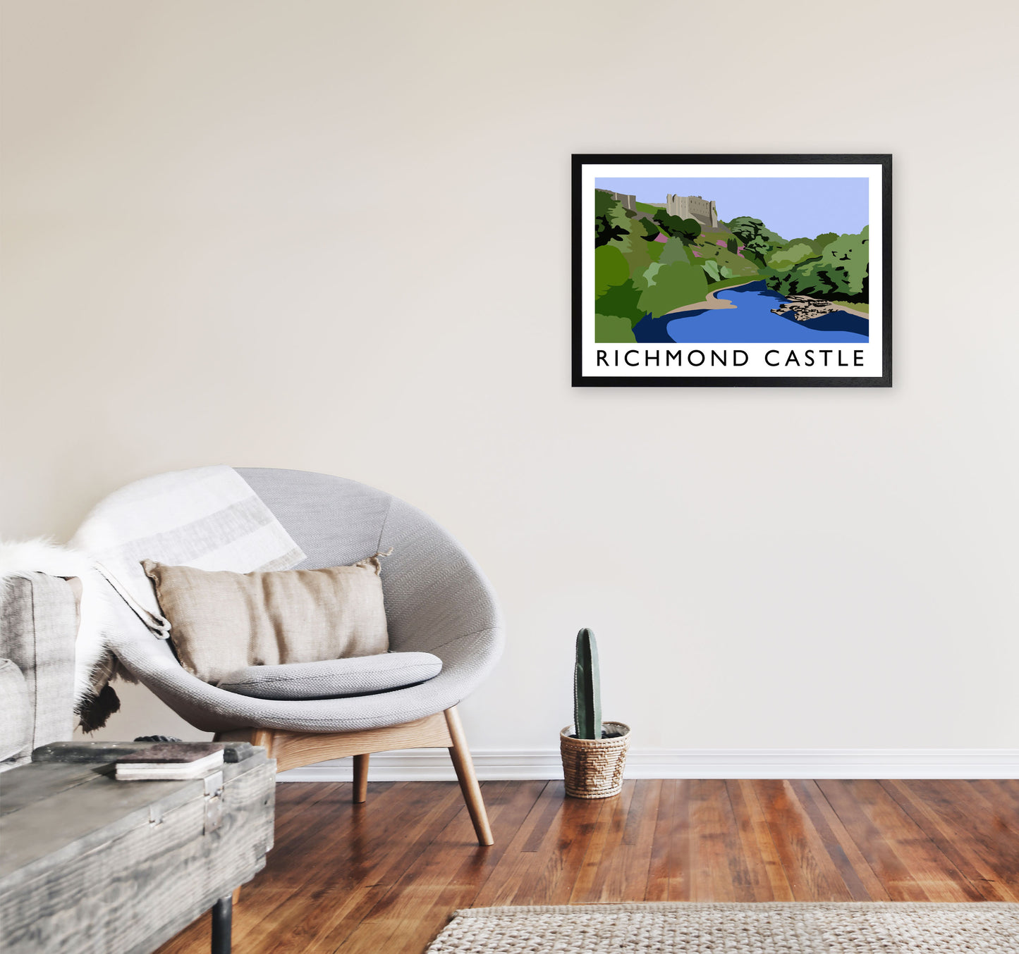 Richmond Castle Digital Art Print by Richard O'Neill, Framed Wall Art A2 White Frame