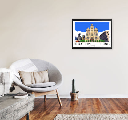 Royal Liver Building Liverpool Travel Art Print by Richard O'Neill A2 White Frame