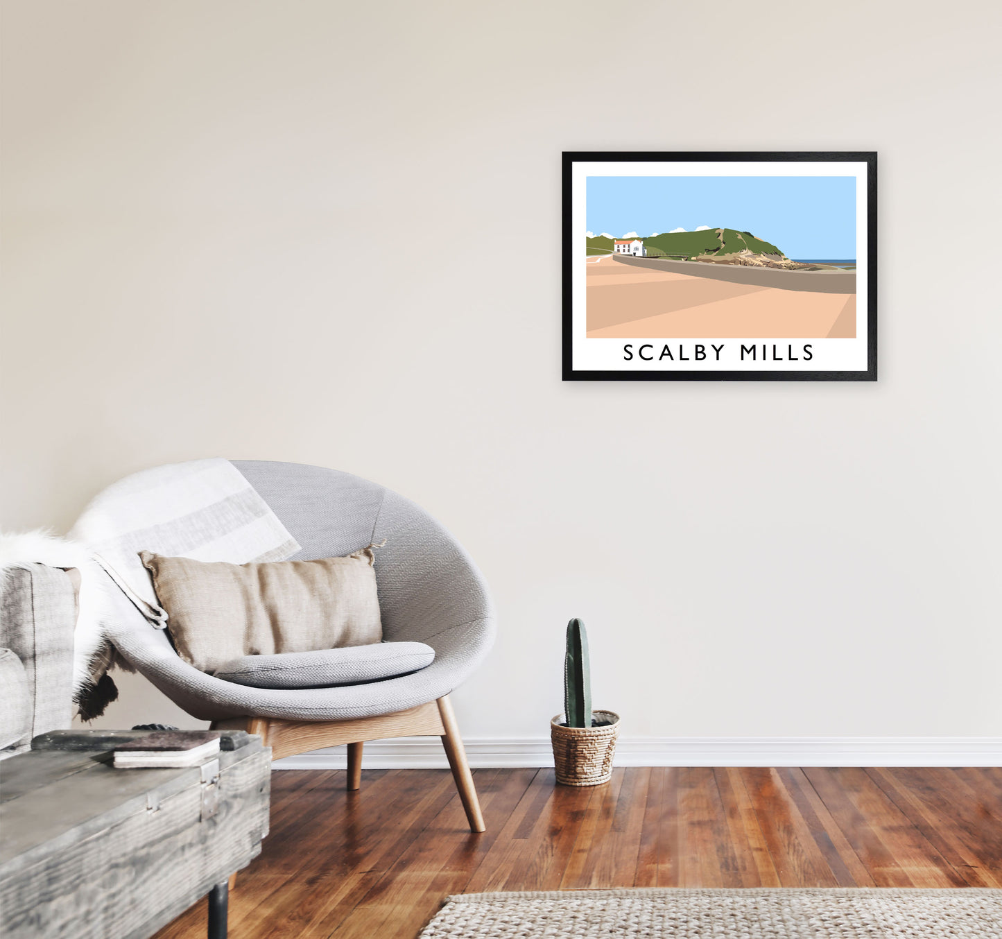 Scalby Mills Travel Art Print by Richard O'Neill, Framed Wall Art A2 White Frame