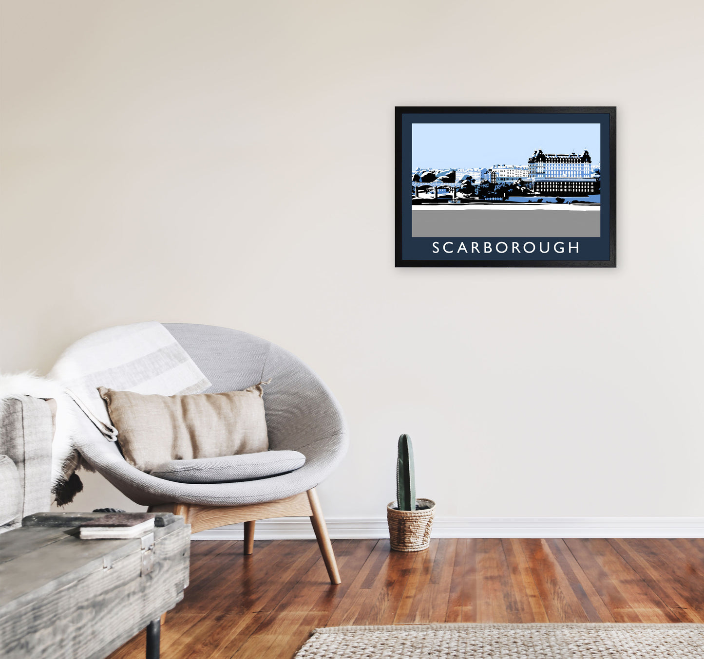 Scarborough In SnowTravel Art Print by Richard O'Neill, Framed Wall Art A2 White Frame