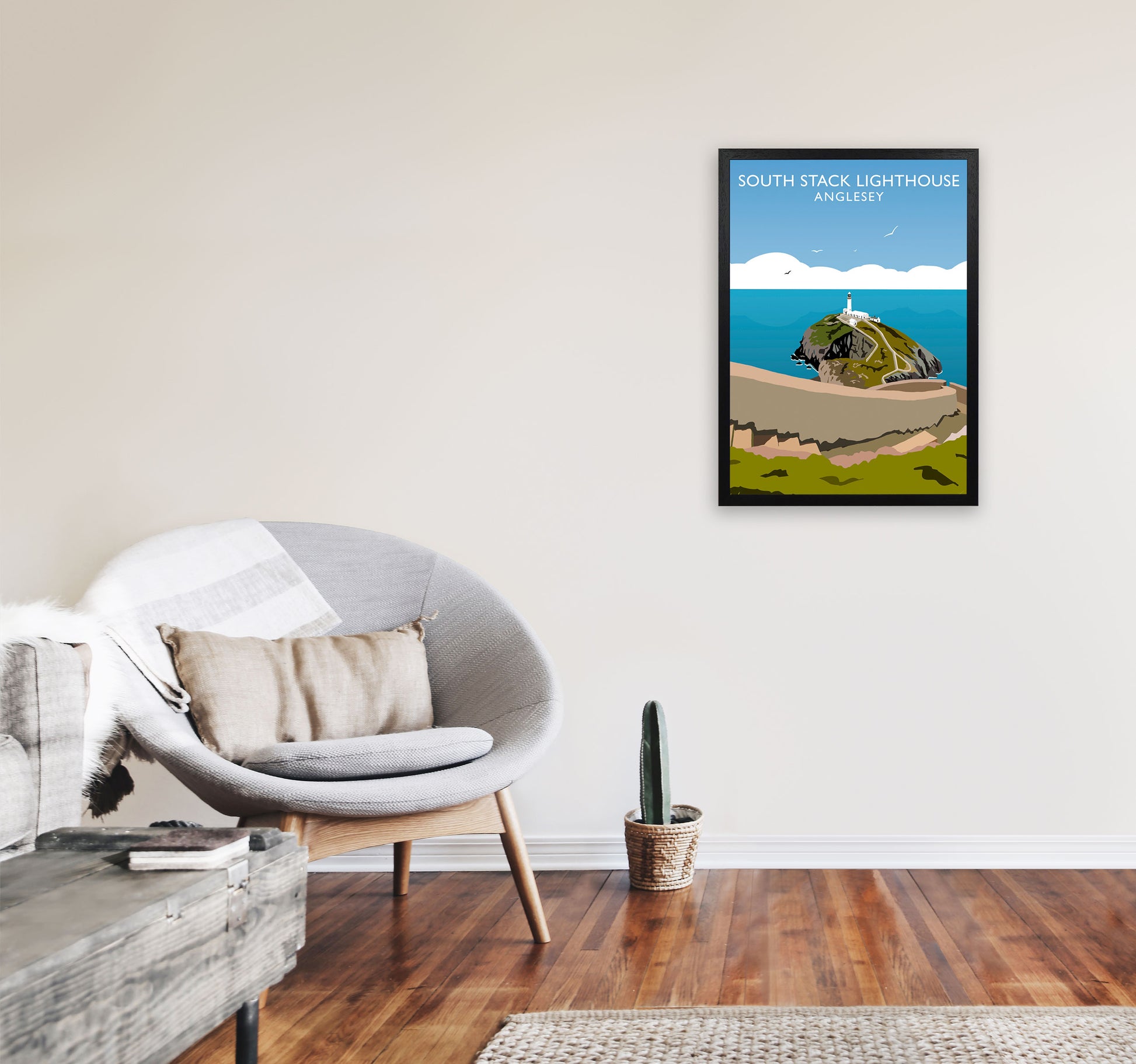 South Stack Lighthouse2 Portrait Anglesey Travel Art Print by Richard O'Neill A2 White Frame