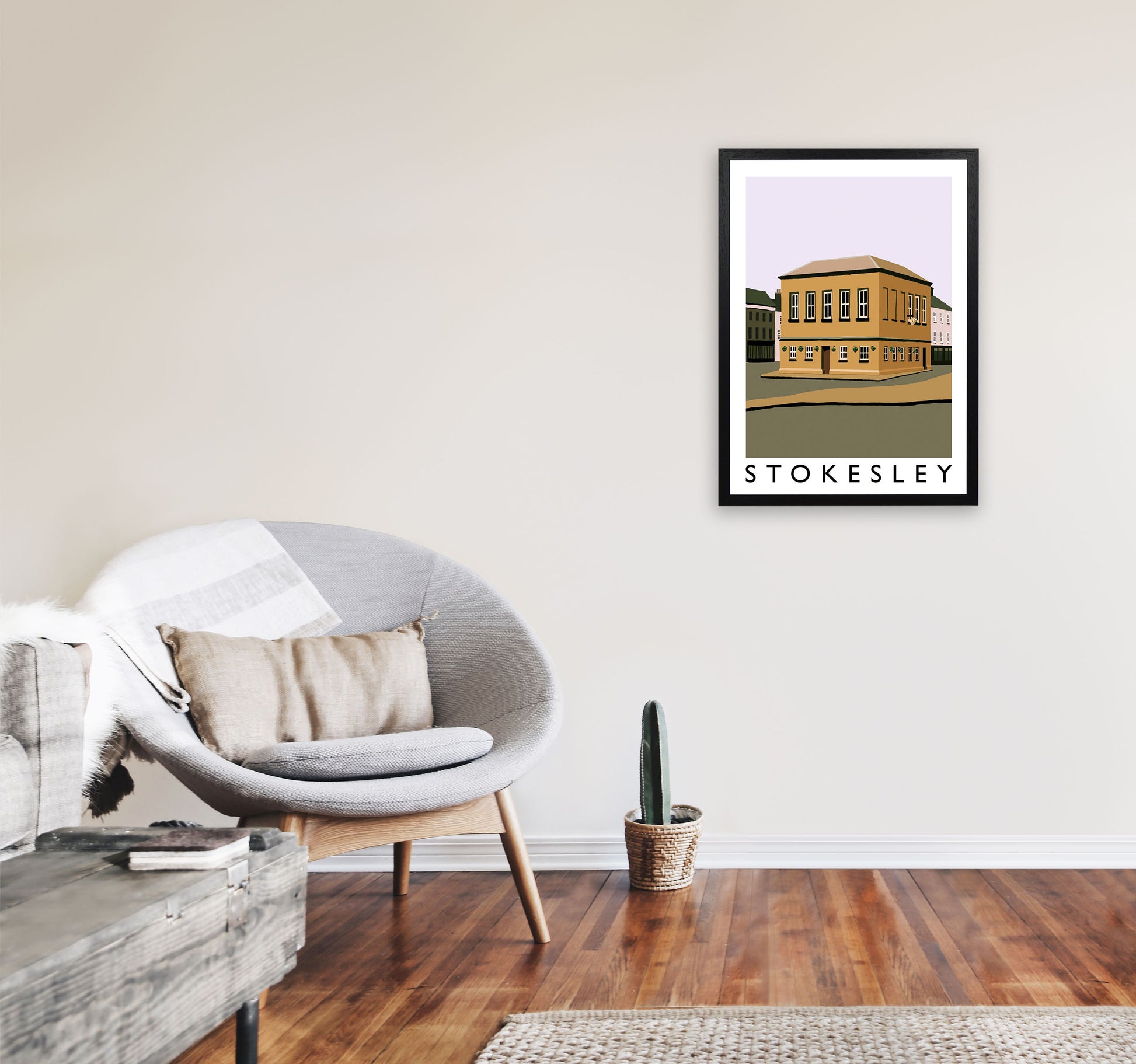 Stokesley Portrait Travel Art Print by Richard O'Neill, Framed Wall Art A2 White Frame