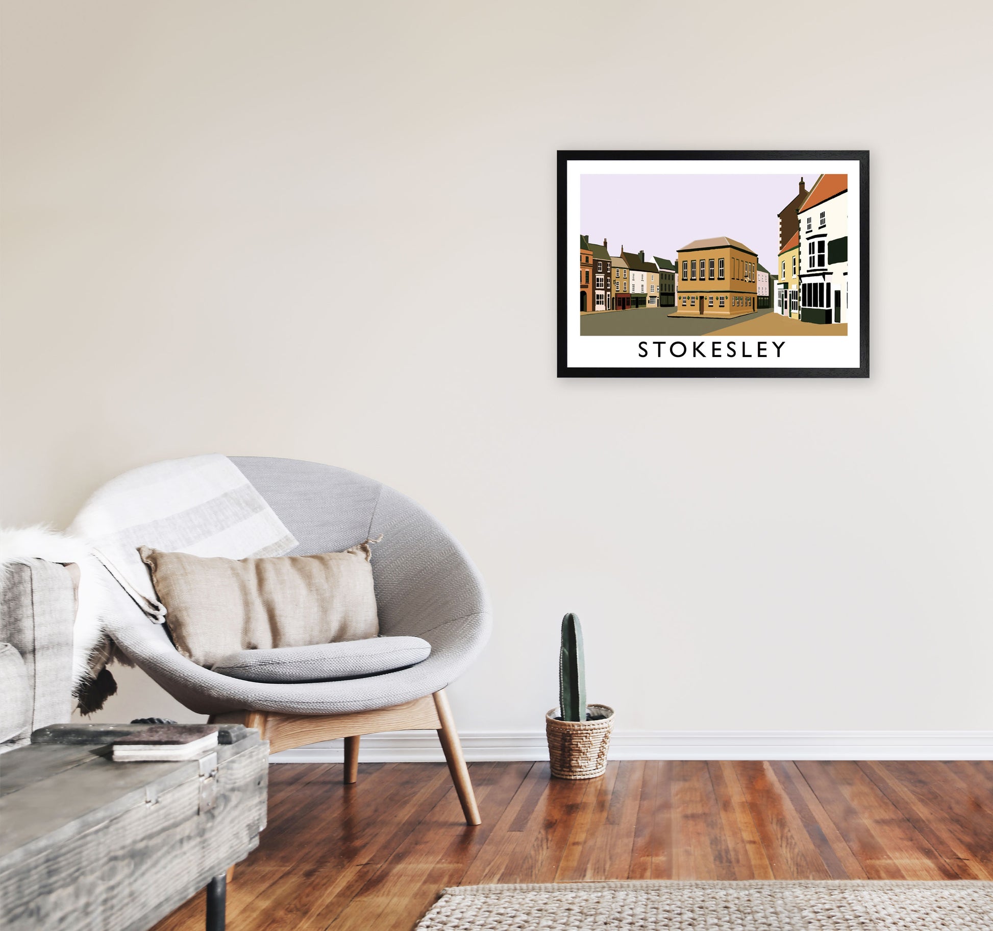 Stokesley Travel Art Print by Richard O'Neill, Framed Wall Art A2 White Frame