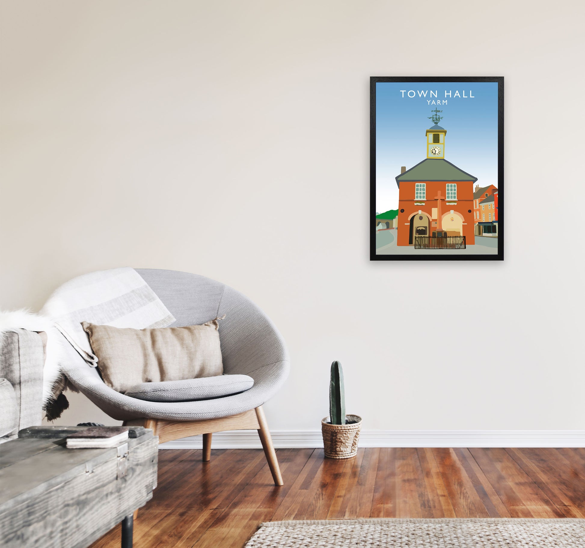 Town Hall Yarm Travel Art Print by Richard O'Neill, Framed Wall Art A2 White Frame