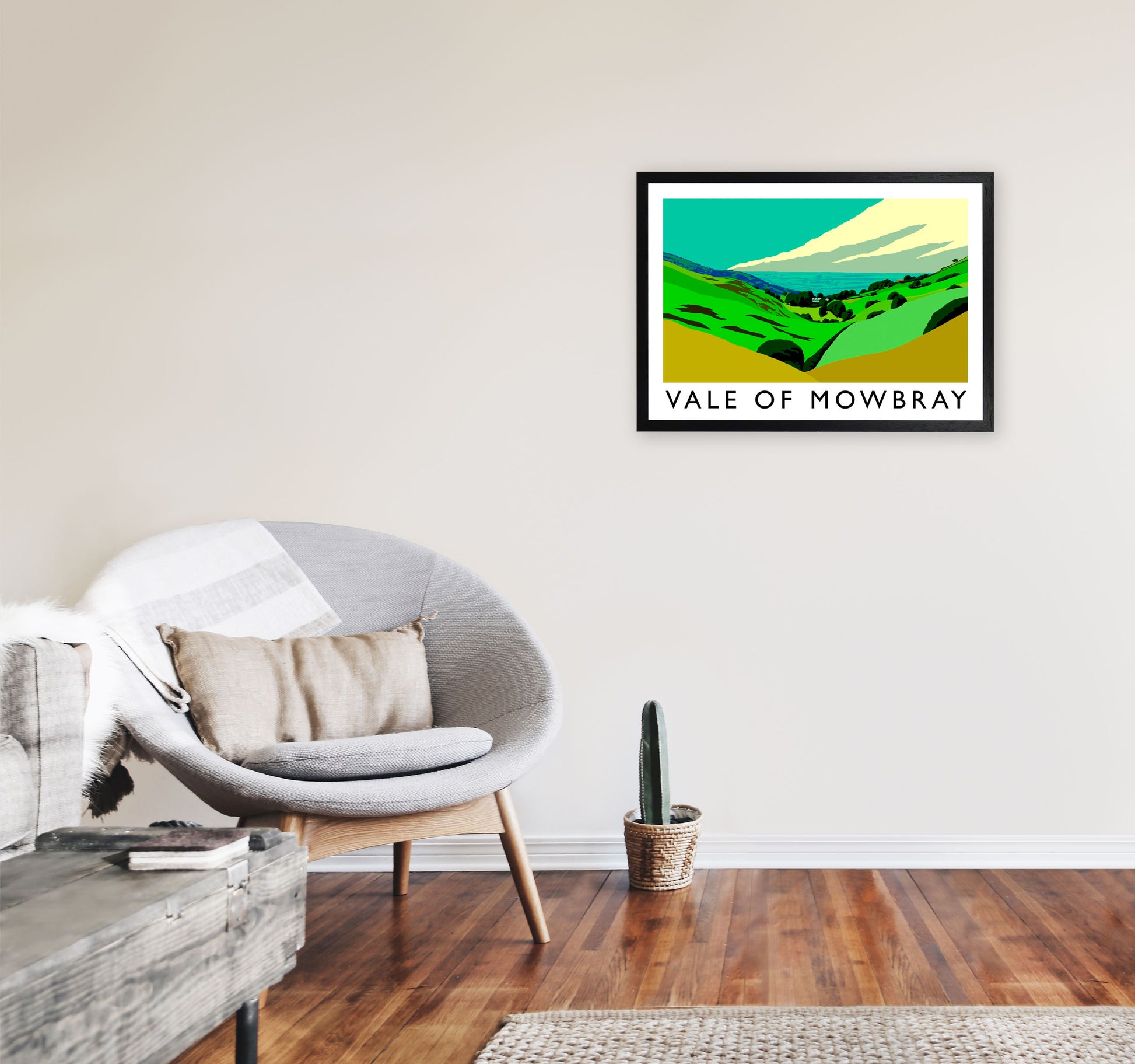 Vale of Mowbray Travel Art Print by Richard O'Neill, Framed Wall Art A2 White Frame