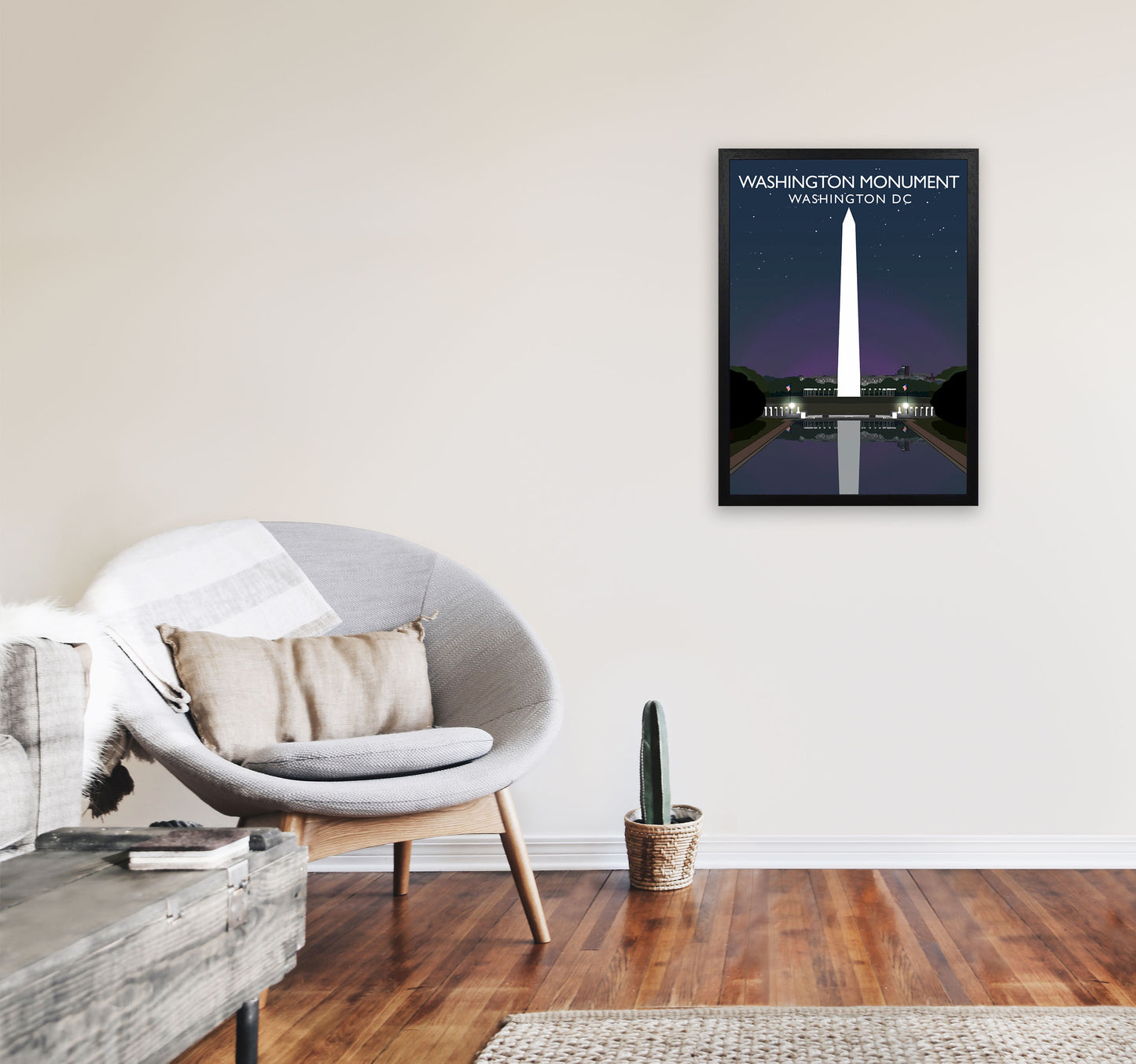 Washington DC Monument Night Travel Art Print by Richard O'Neill A2 White Frame