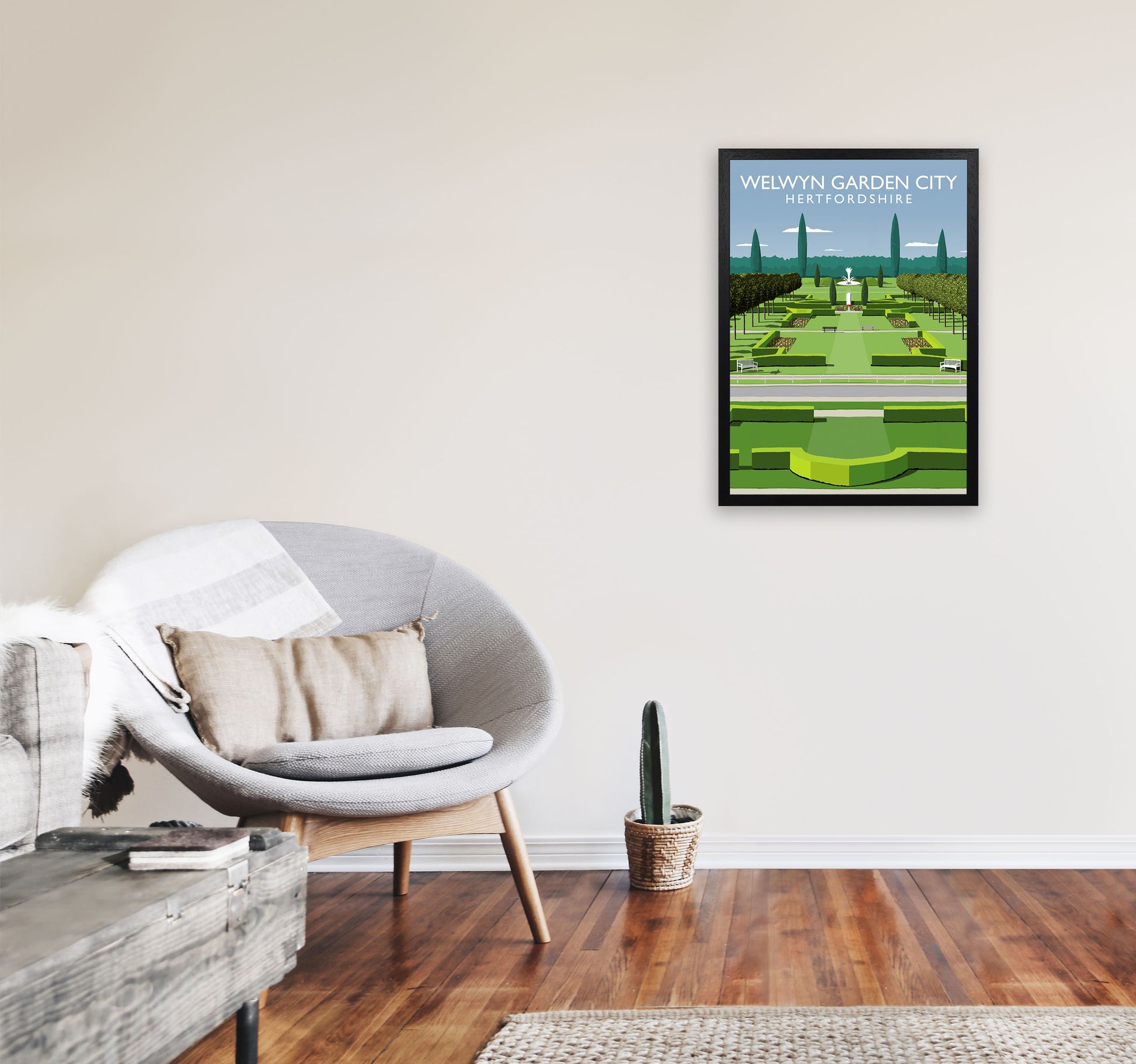 Welwyn Garden City Portrait Hertfordshire Travel Art Print by Richard O'Neill A2 White Frame