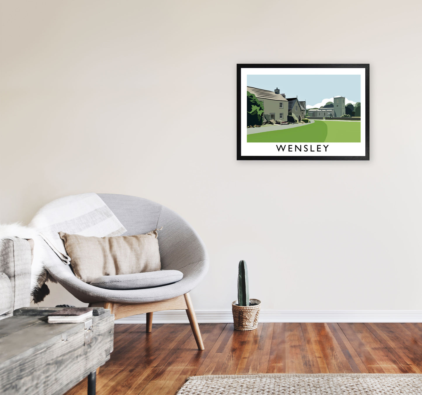 Wensley Travel Art Print by Richard O'Neill, Framed Wall Art A2 White Frame