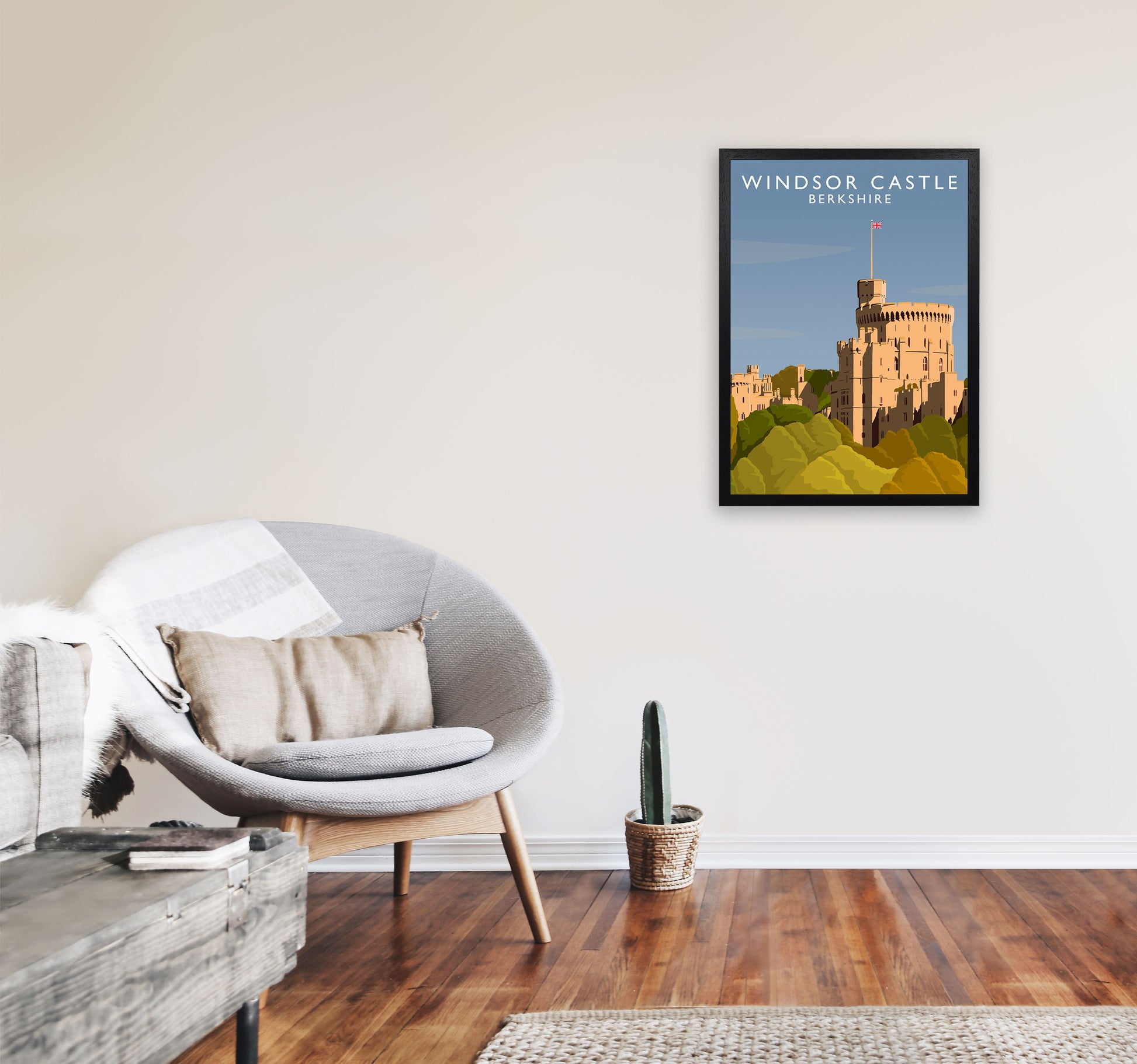 Windsor Castle Portrait Berkshire Travel Art Print by Richard O'Neill A2 White Frame