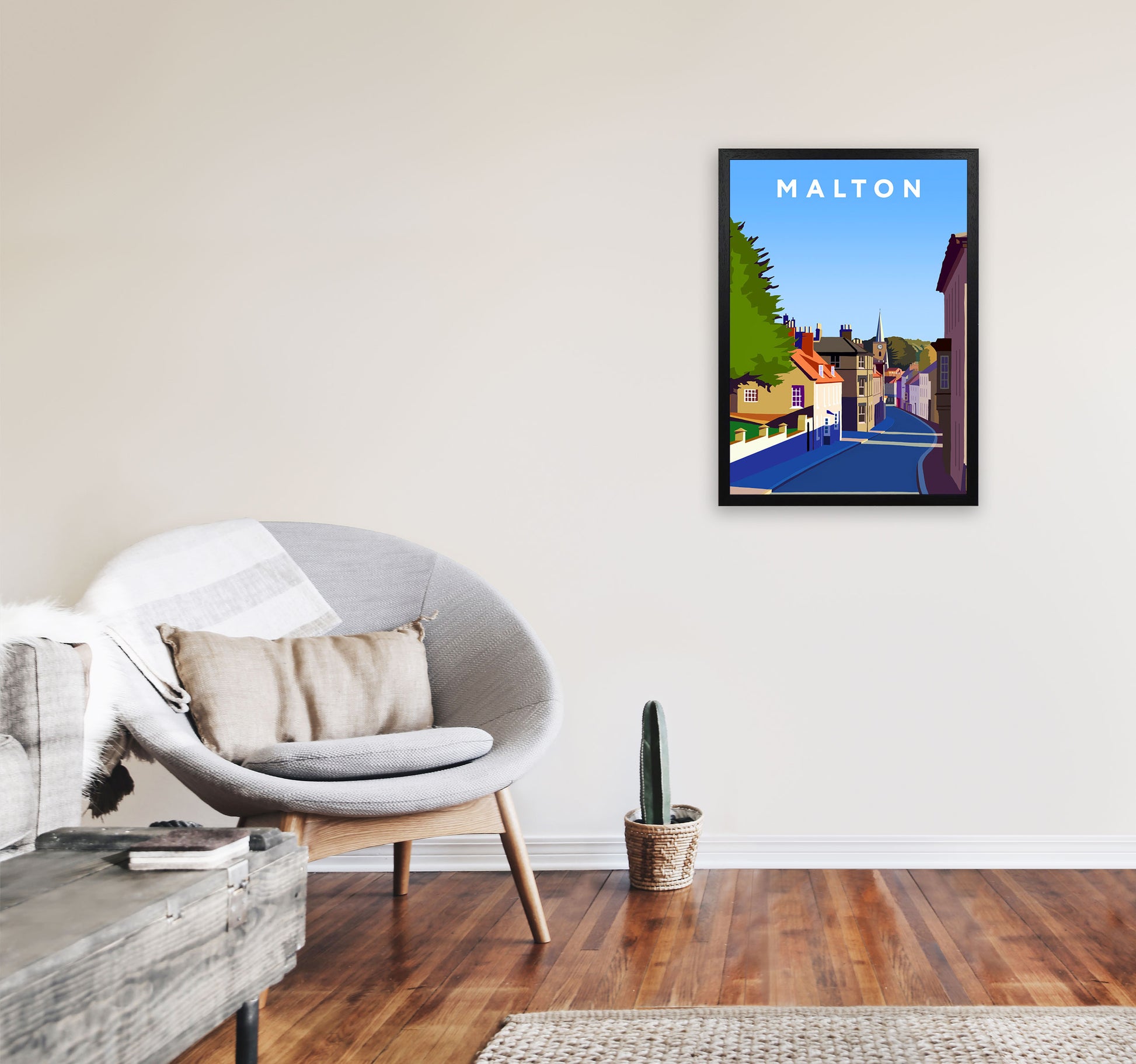 Malton Travel Art Print by Richard O'Neill, Framed Wall Art A2 White Frame