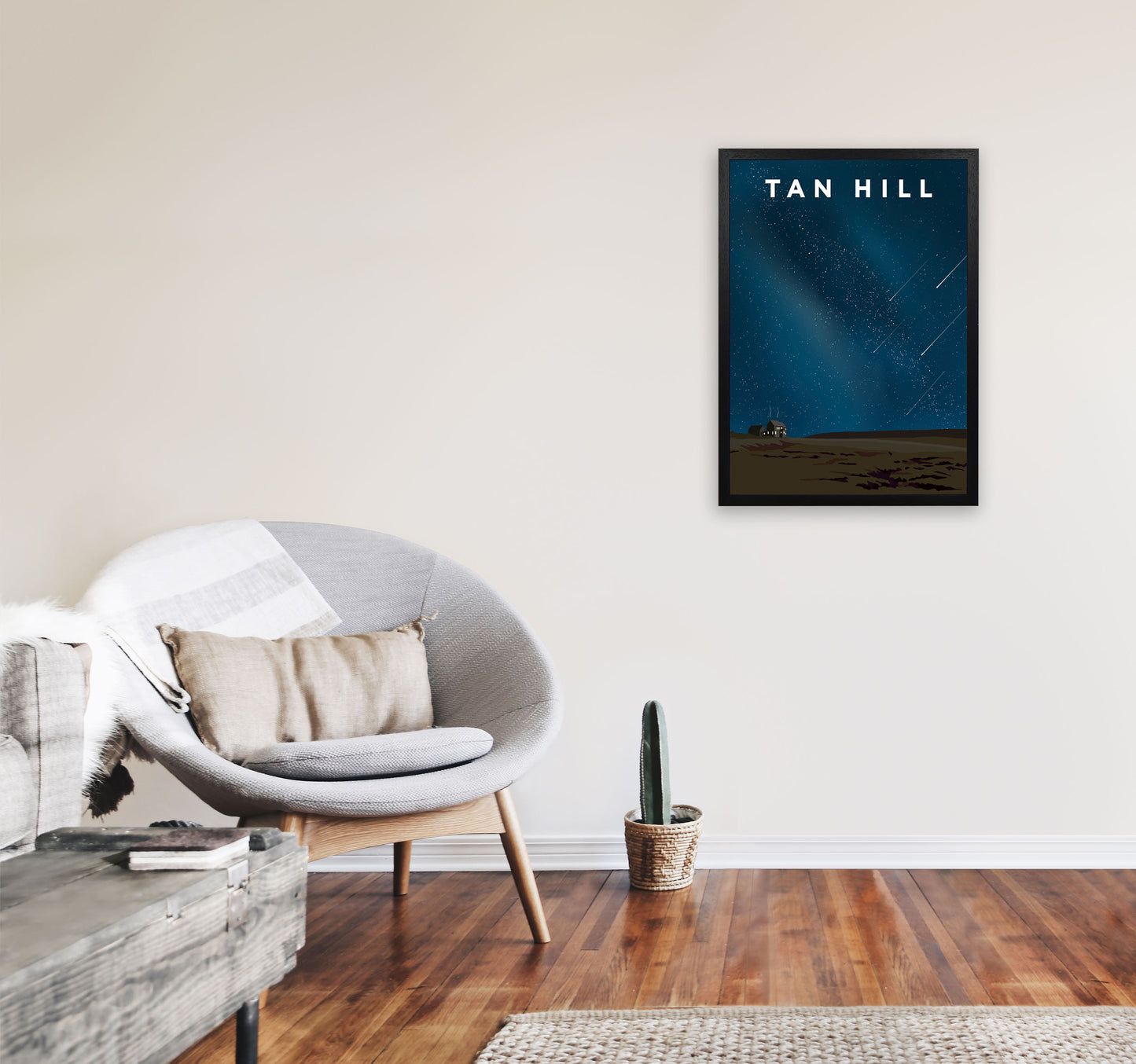 Tan Hill Night Portrait Travel Art Print by Richard O'Neill, Framed Wall Art A2 White Frame