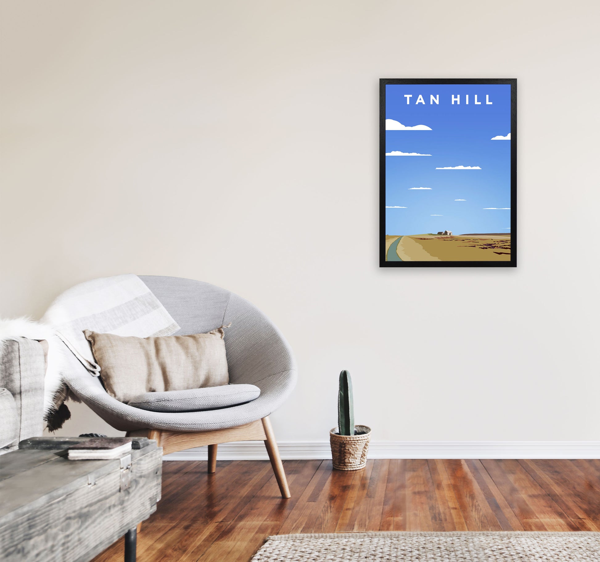 Tan Hill Travel Portrait Art Print by Richard O'Neill, Framed Wall Art A2 White Frame