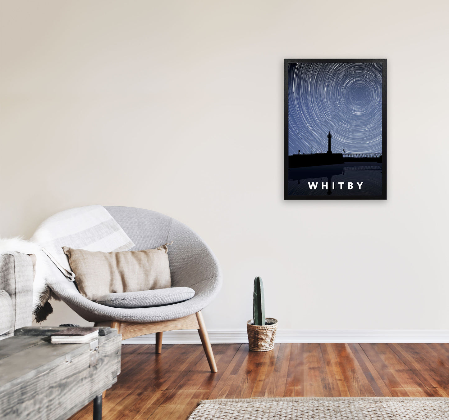 Whitby Night Timelapse Portrait Art Print by Richard O'Neill, Framed Wall Art A2 White Frame