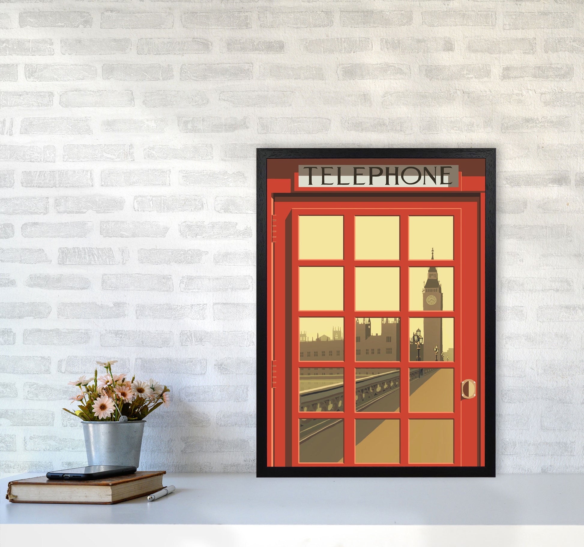 London Telephone Box 5 by Richard O'Neill A2 White Frame