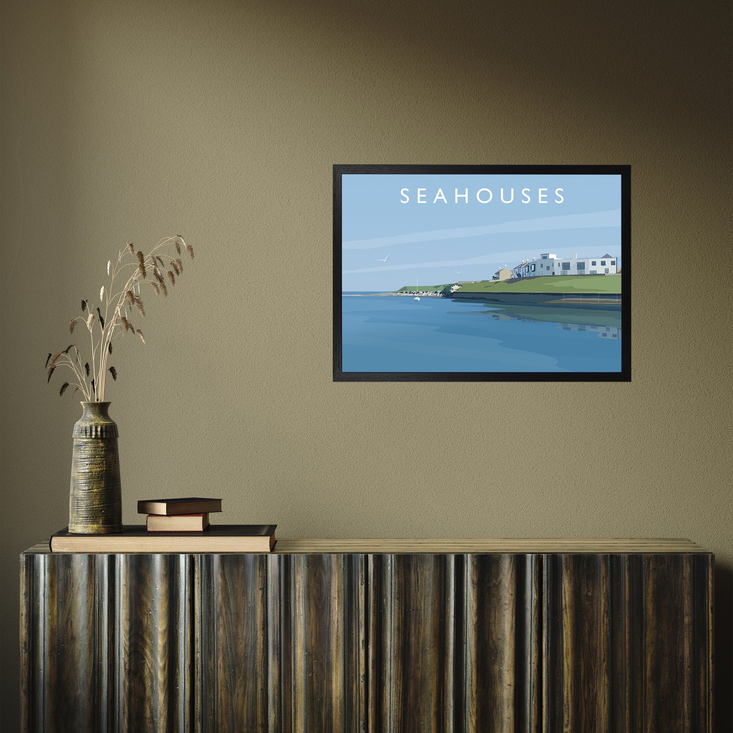 Seahouses 2 by Richard O'Neill A2 Black Frame