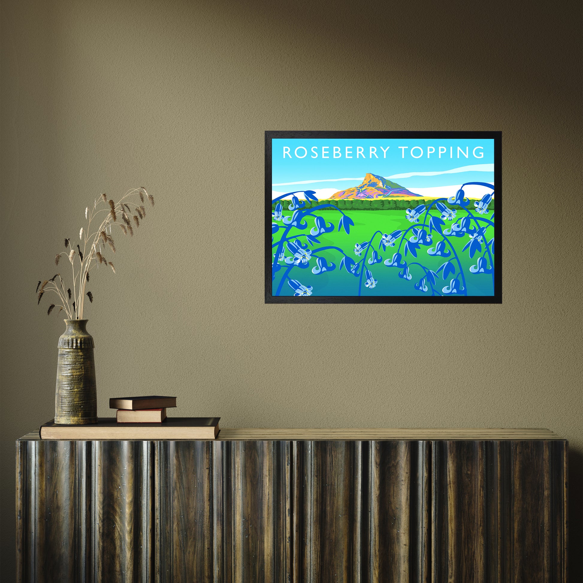 Roseberry Topping (bluebells) by Richard O'Neill A2 Black Frame