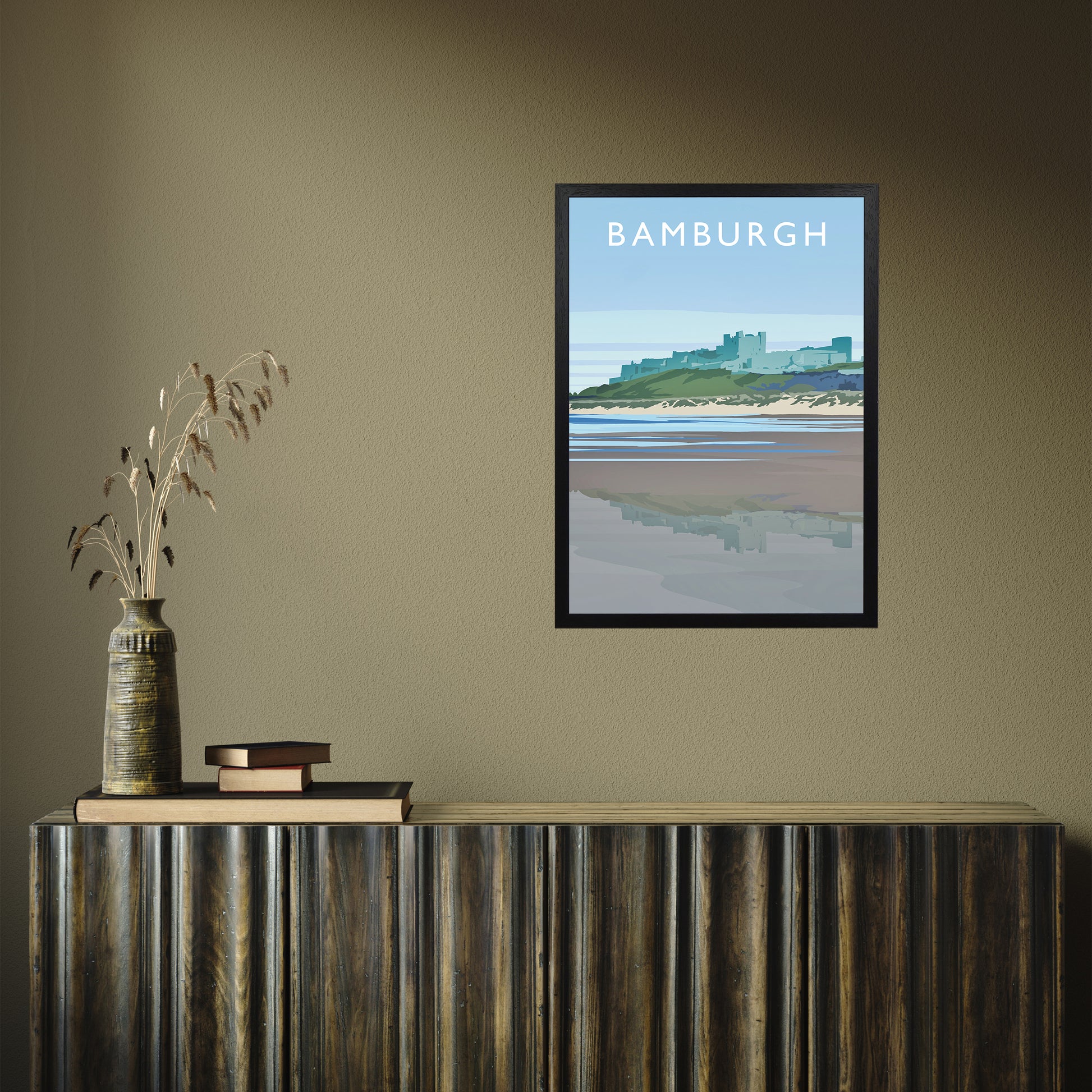 Bamburgh portrait by Richard O'Neill A2 Black Frame