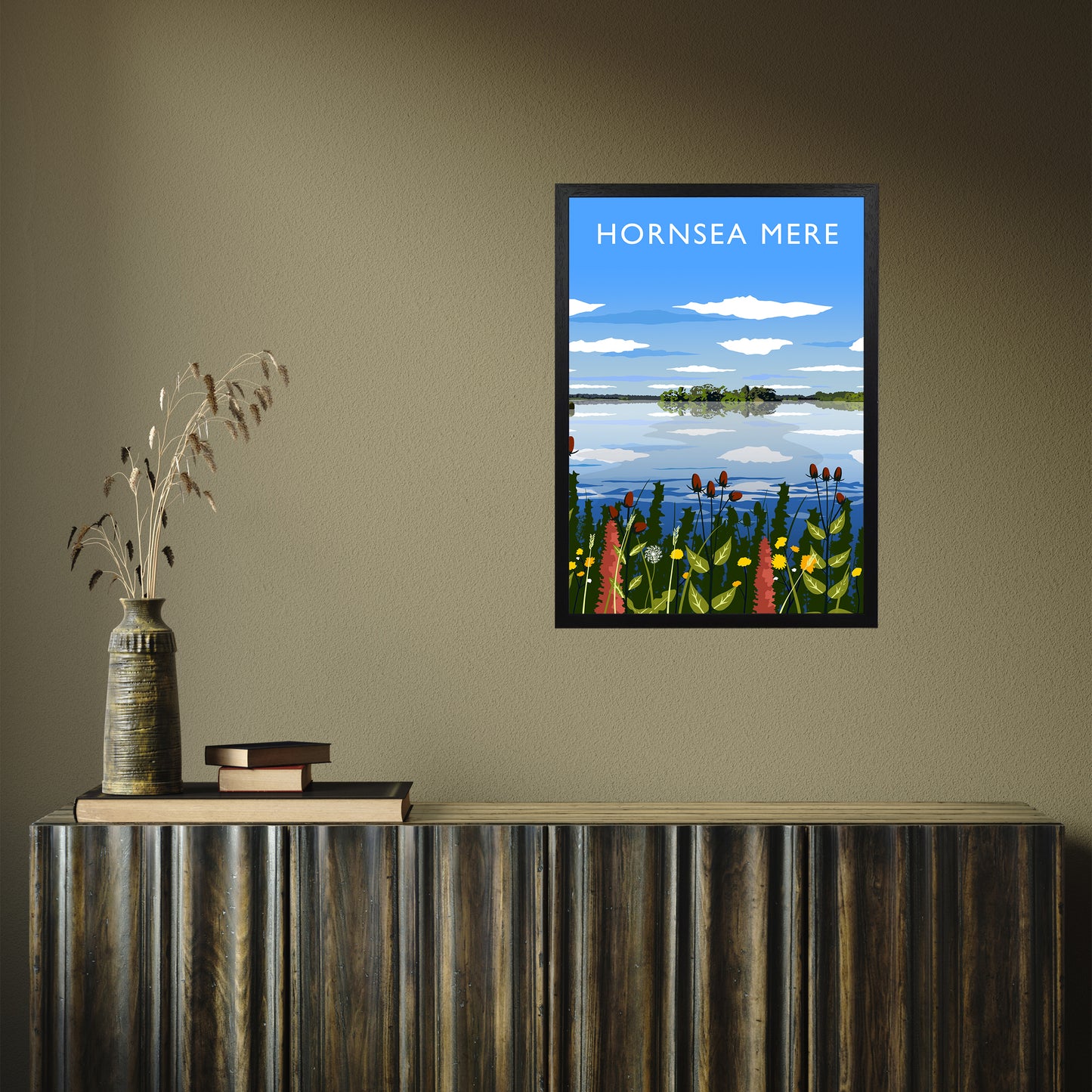 Hornsea Mere portrait by Richard O'Neill A2 Black Frame