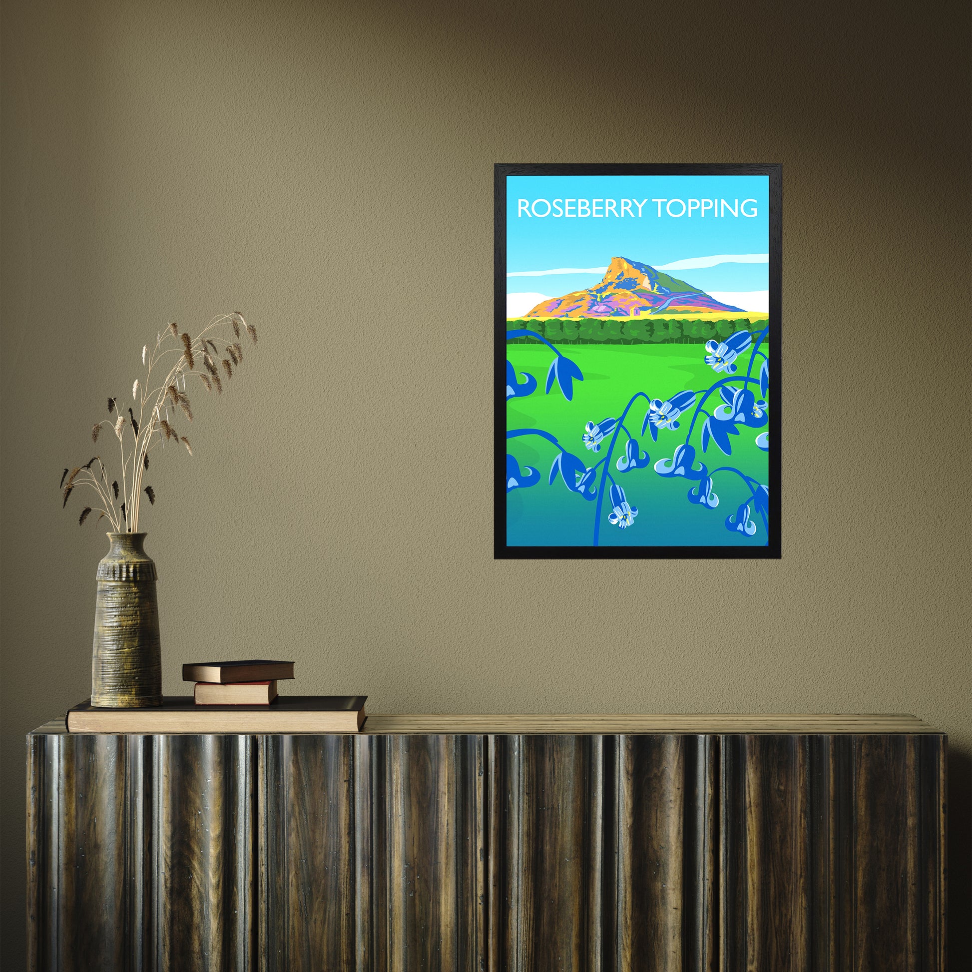 Roseberry Topping (bluebells) portrait by Richard O'Neill A2 Black Frame