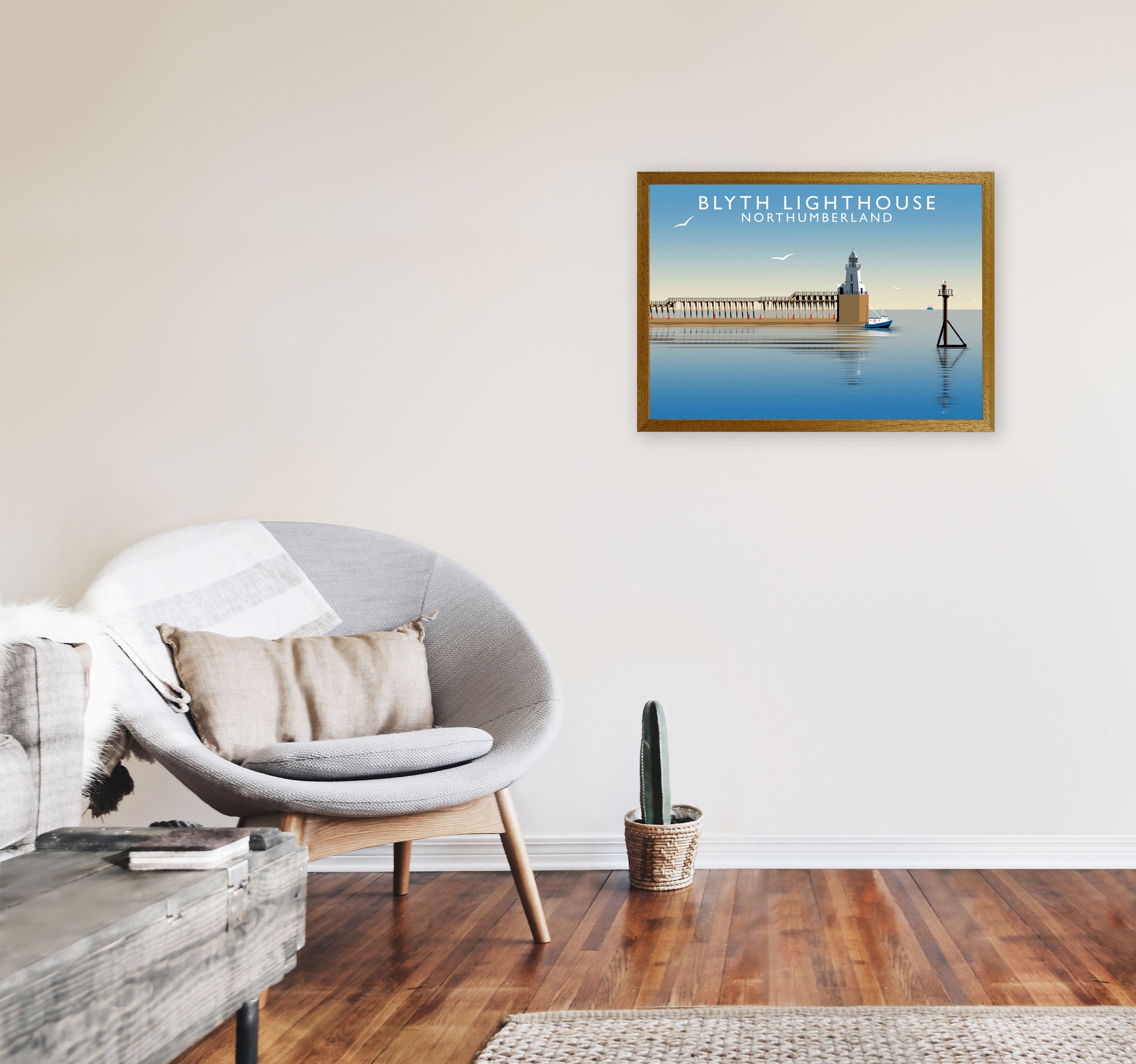 Blyth Lighthouse Northumberland Framed Digital Art Print by Richard O'Neill A2 Print Only