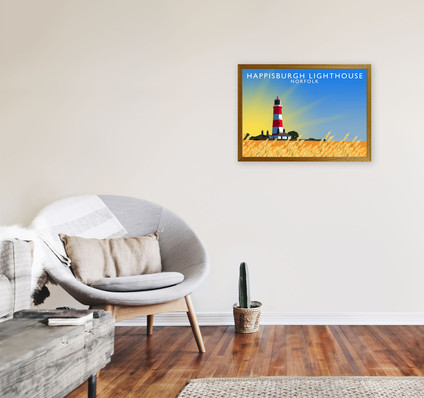 Hapisburgh Lighthouse Norfolk Art Print by Richard O'Neill, Framed Wall Art A2 Print Only