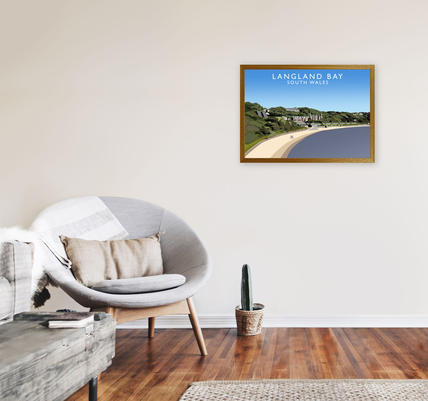 Langland Bay Travel Art Print by Richard O'Neill, Framed Wall Art A2 Print Only