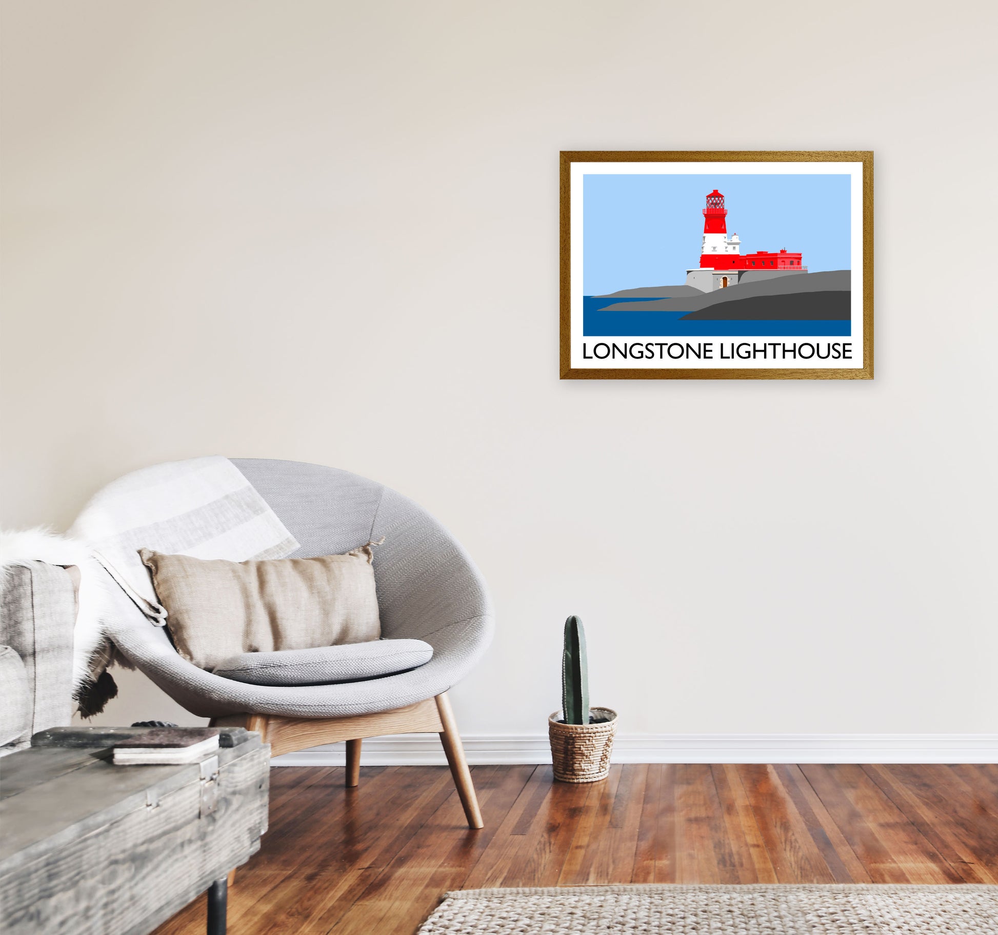 Longstone Lighthouse Travel Art Print by Richard O'Neill, Framed Wall Art A2 Print Only