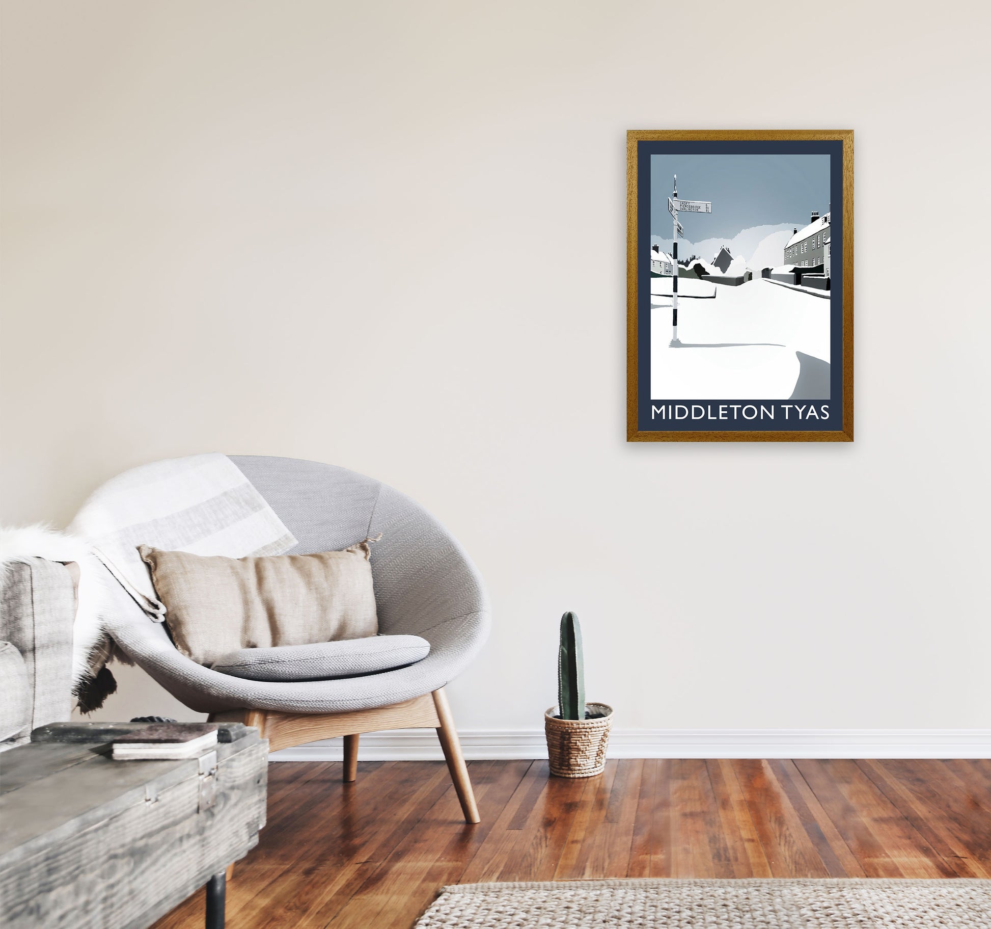 Middleton Tyas in Snow Portrait Travel Art Print by Richard O'Neill, Framed Wall Art A2 Print Only