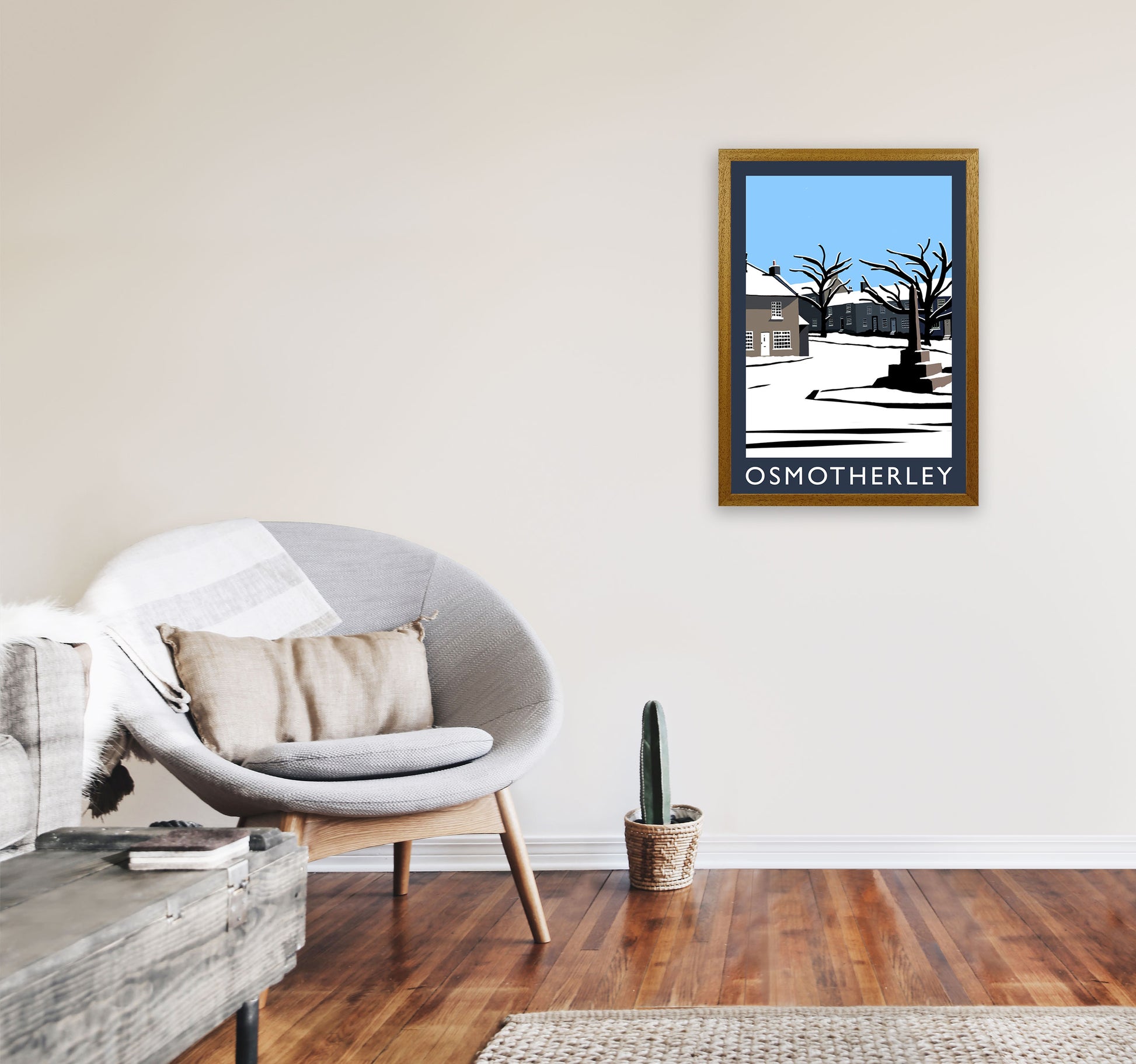 Osmotherley In Snow PortraitTravel Art Print by Richard O'Neill, Framed Wall Art A2 Print Only