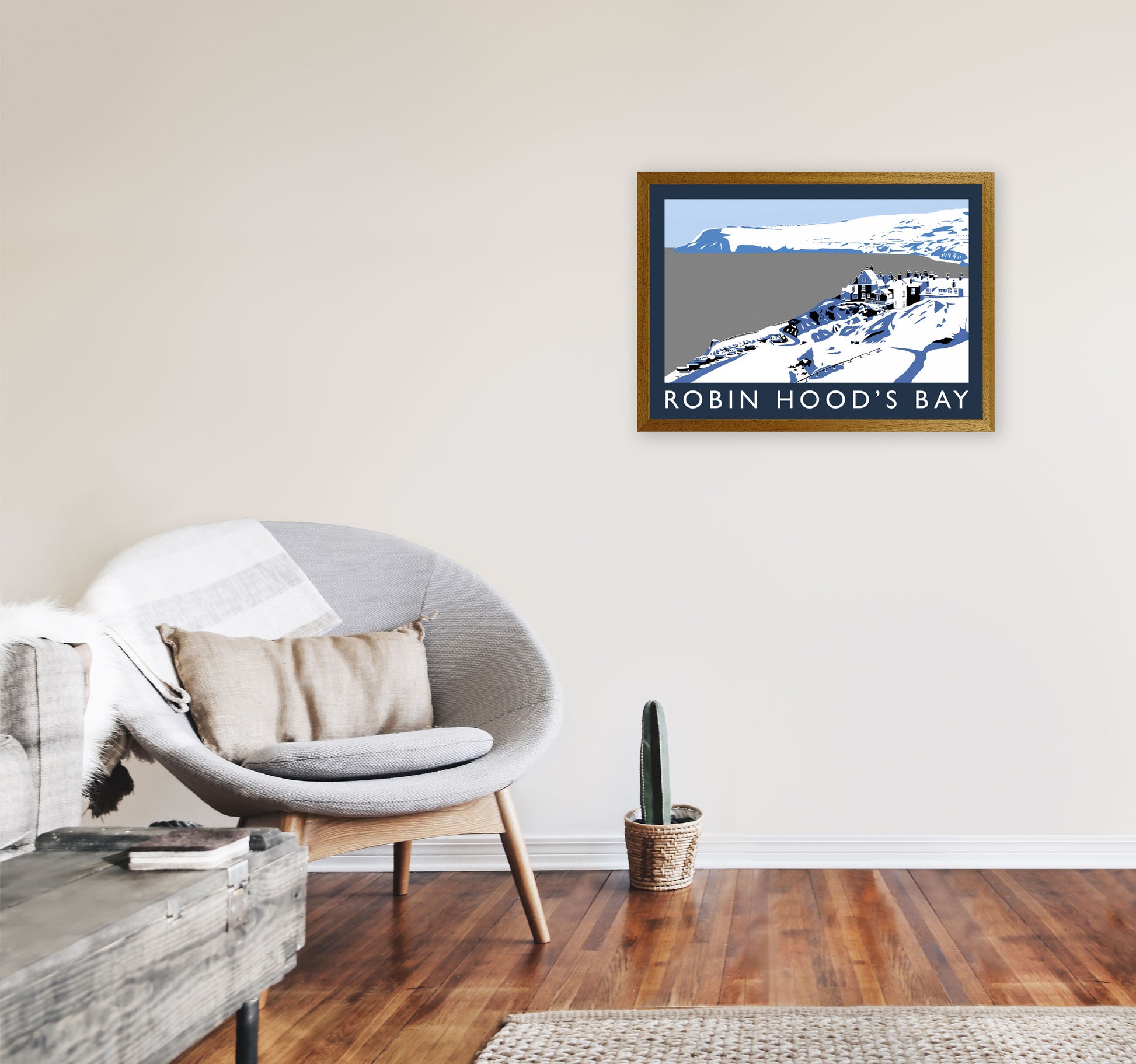 Robin Hood's Bay In Snow Travel Art Print by Richard O'Neill, Framed Wall Art A2 Print Only