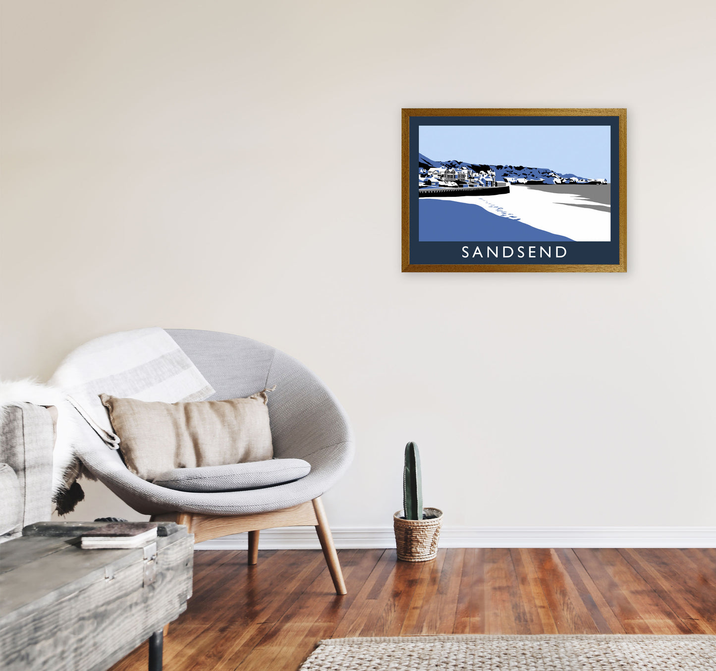 Sandsend In Snow Travel Art Print by Richard O'Neill, Framed Wall Art A2 Print Only