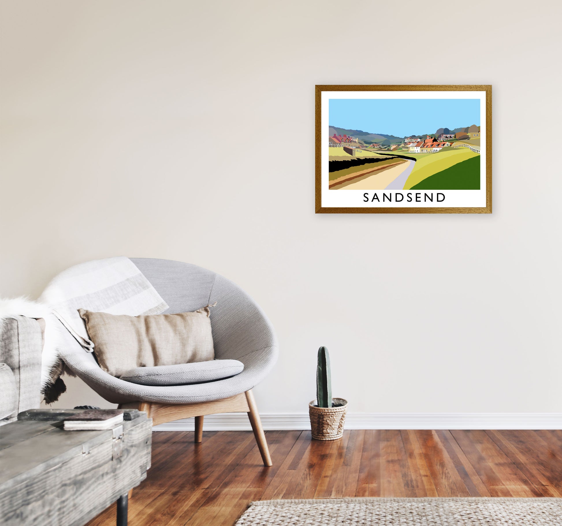 Sandsend Travel Art Print by Richard O'Neill, Framed Wall Art A2 Print Only